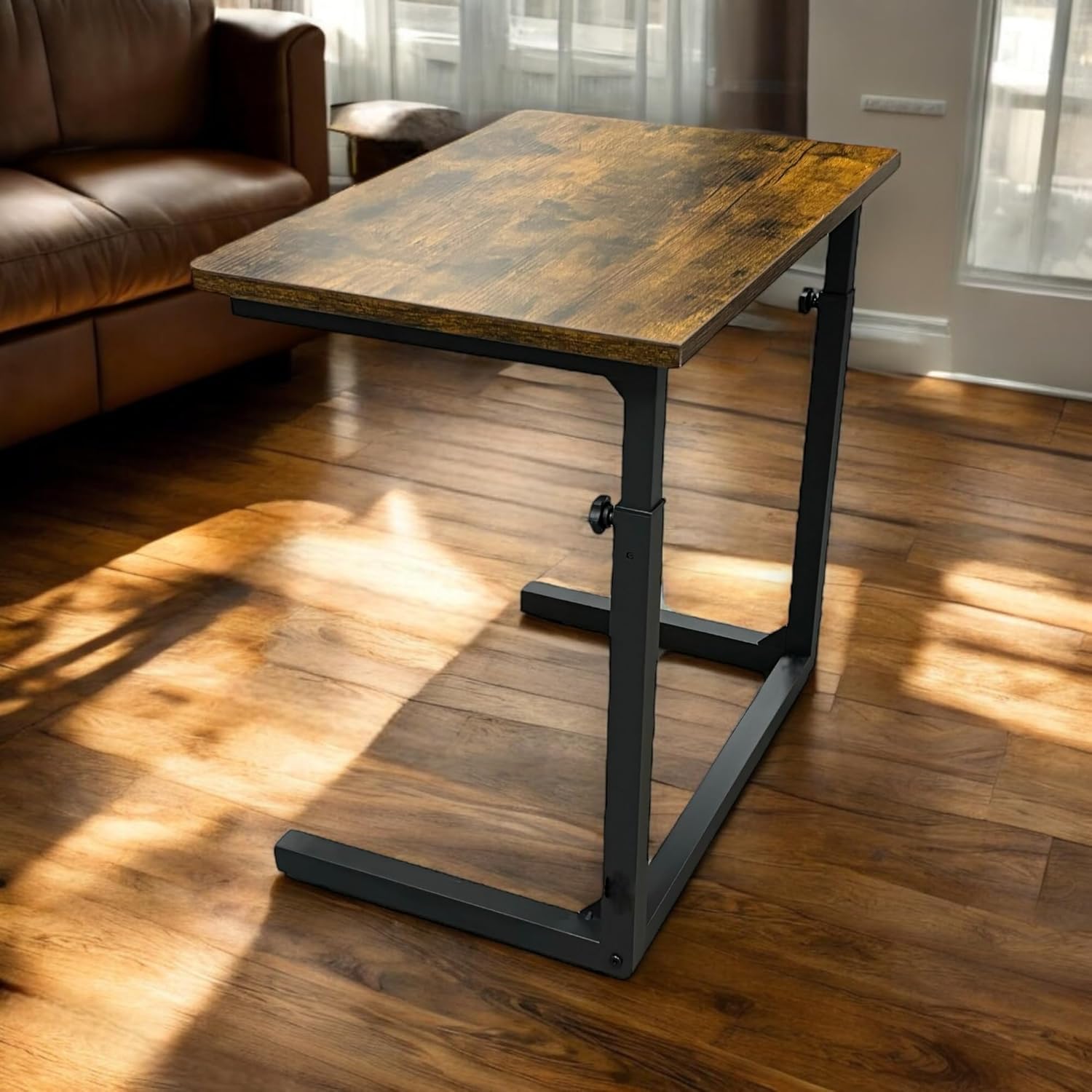 Height Adjustable Sofa Side C Shape Table,Laptop Holder End Stand Desk (Rustic Brown)