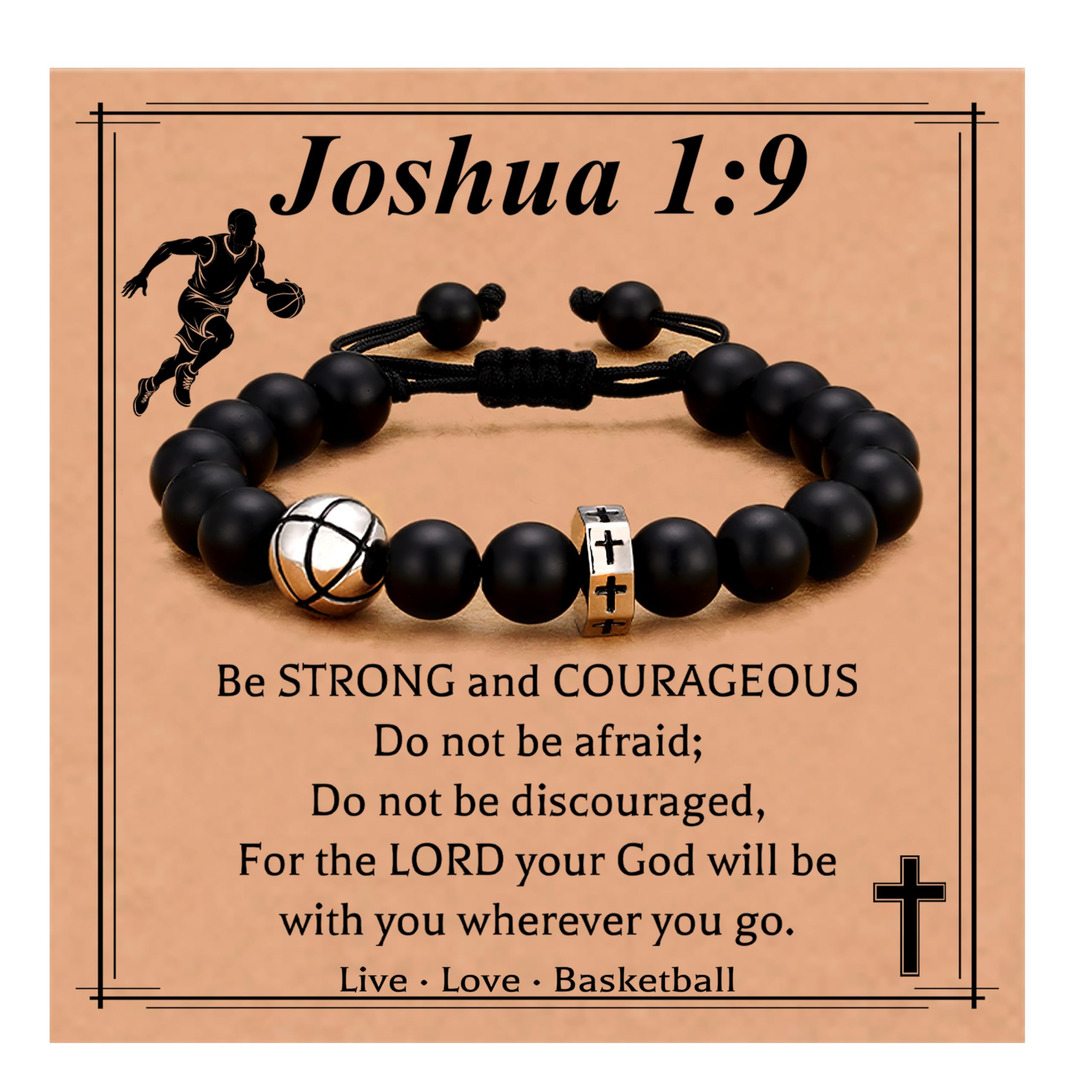 Stocking Stuffers Christmas Gift- Baseball/Basketball/Football/Soccer Bracelet for Boys Cross Beaded Bracelet Gifts for Son Grandson Players Team Fan Friends,Birthday Christmas Gifts for Men Boys