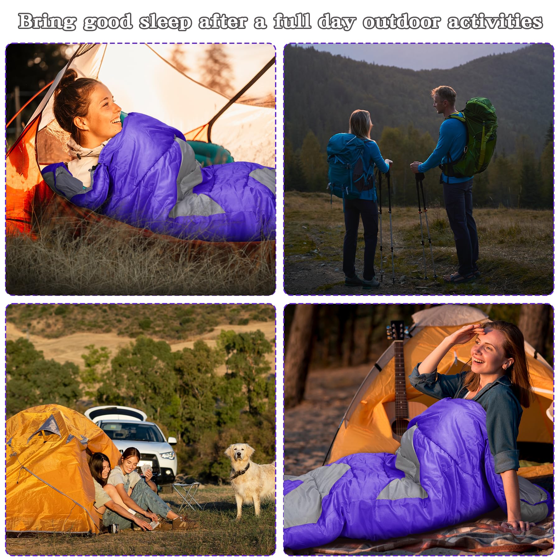 Zusentee Sacco a Pelo Estivo Invernale per Adulti e Bambini, Sacci a Pelo 4 Stagioni in Resistenti Impermeabile Ultraleggero e Compatto, Portatile Busta Rettangolare per Campeggio