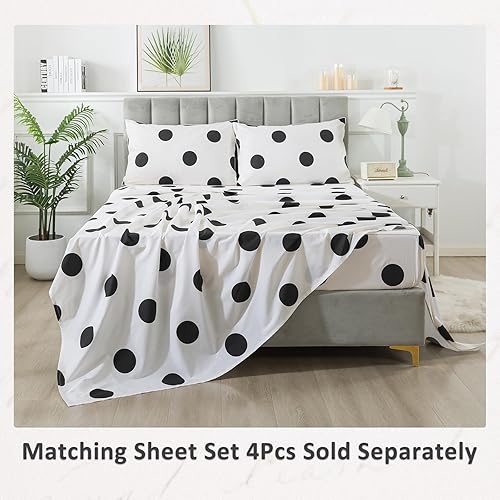 Miniatura 6 de Lemfux Juego de funda de edredón de 100% algodón, diseño de lunares en blanco y negro, reversible, estampado geométrico, con cremallera oculta,