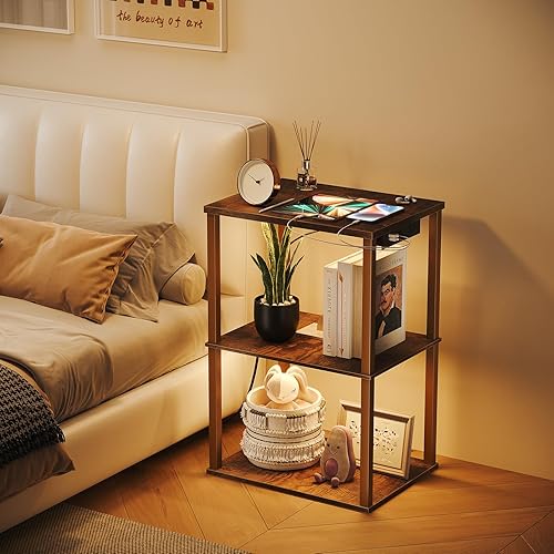 Miniatura 2 de SUNMORY Bedside Table with Charging Station & Dimmable LED Lights,End Table with 2 USB Ports & Outlets,Stylish Furniture Side Table for Small Spaces