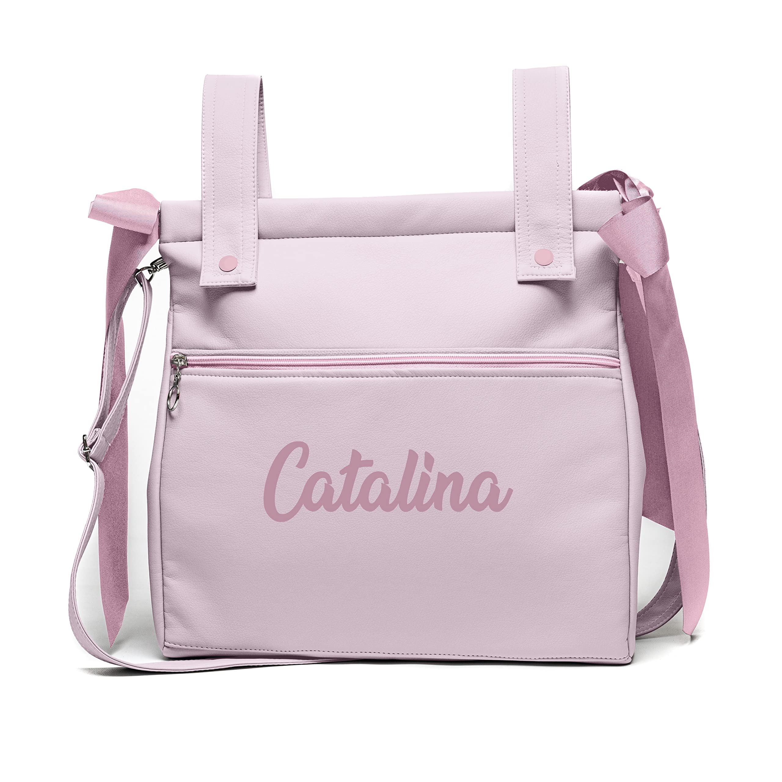 Bolsa panera de polipiel personalizada con nombre bordado - Bolso carro - Talega carrito de bebé - Rosa - Nenel