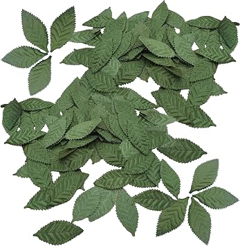 Woohome 150 PCS Artificial Silk Green Leaves Fabric Fake Leaves Green Artificial Leaves Silk Rose Leaves for Crafts Scrapbooking Floral Arrangements Home Kitchen Wedding Party Decorations