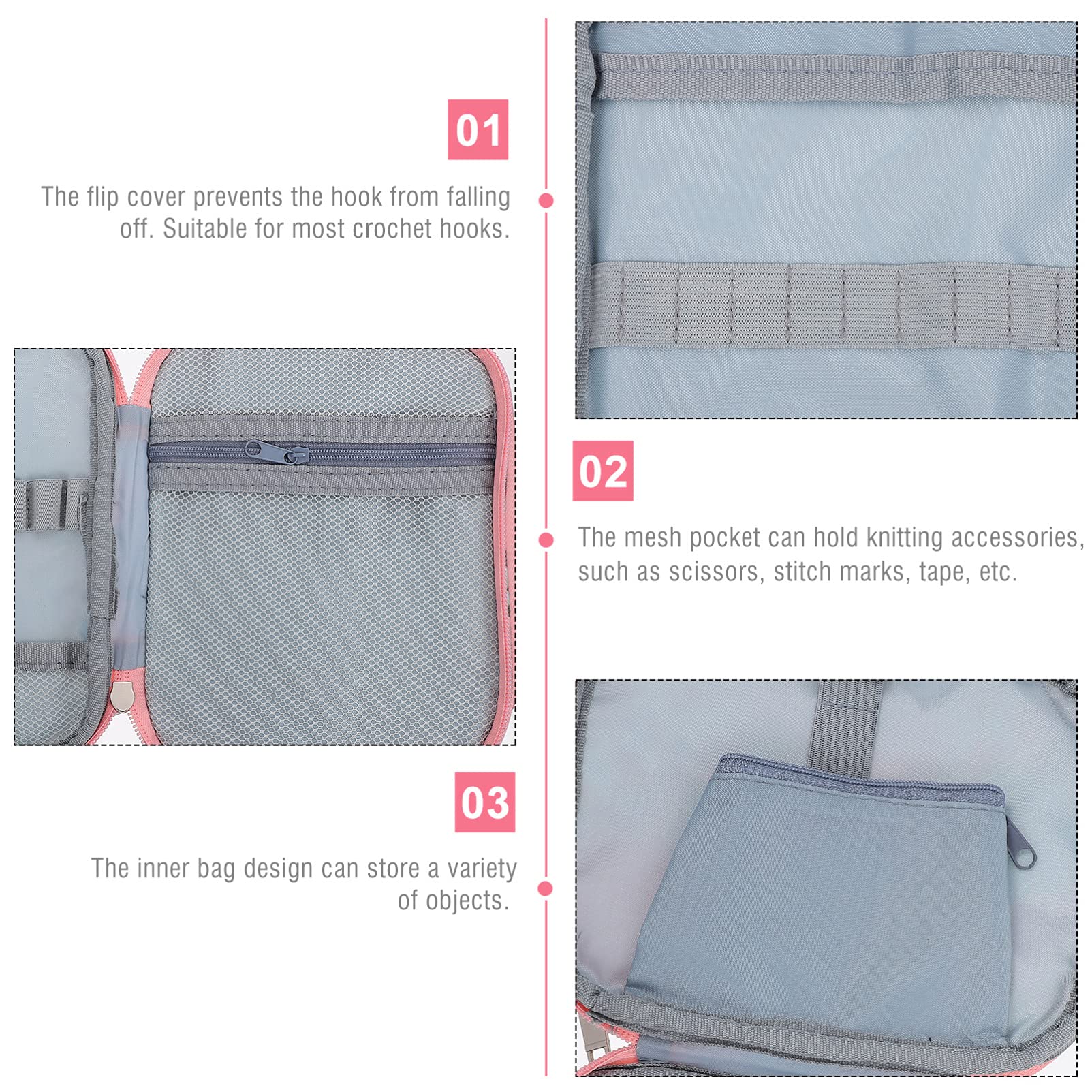 COHEALI 3 Pezzi Borsa Portaoggetti Vuota per Uncinetto Accessori per Maglieria con Tasche per Strumenti da Cucito