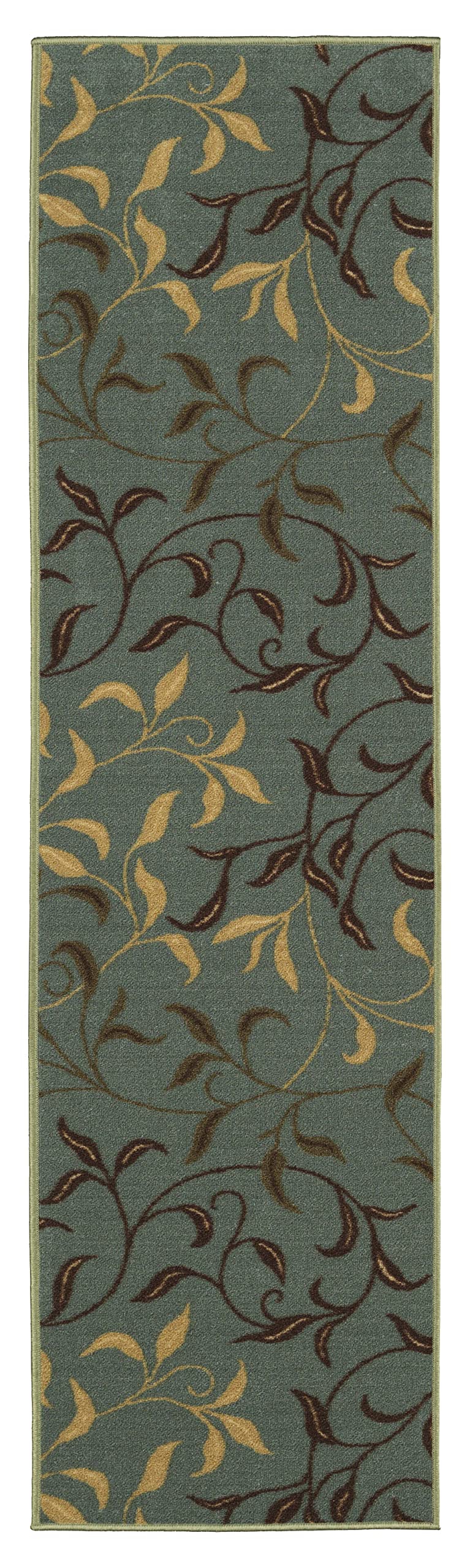 Ottomanson Ottohome Collection Non-Slip Rubberback Leaves Design 2x7 Indoor Runner Rug, 1'10" x 7', Seafoam