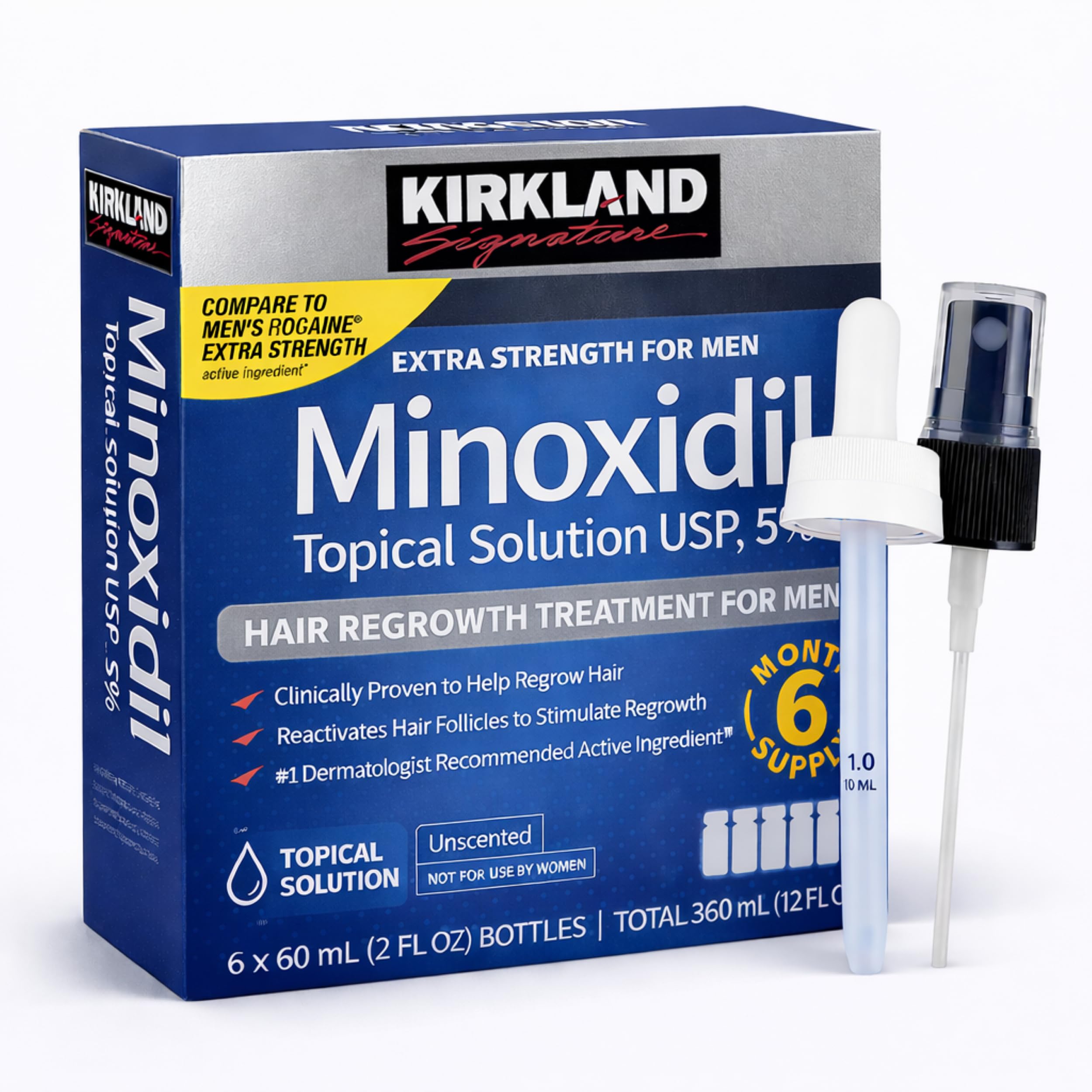 Kirkland Signature Minoxidil 5 Hair Regrowth Treatment for Men Topical Solution Extra Strength Exclusive Sprayer Included Dual Application
