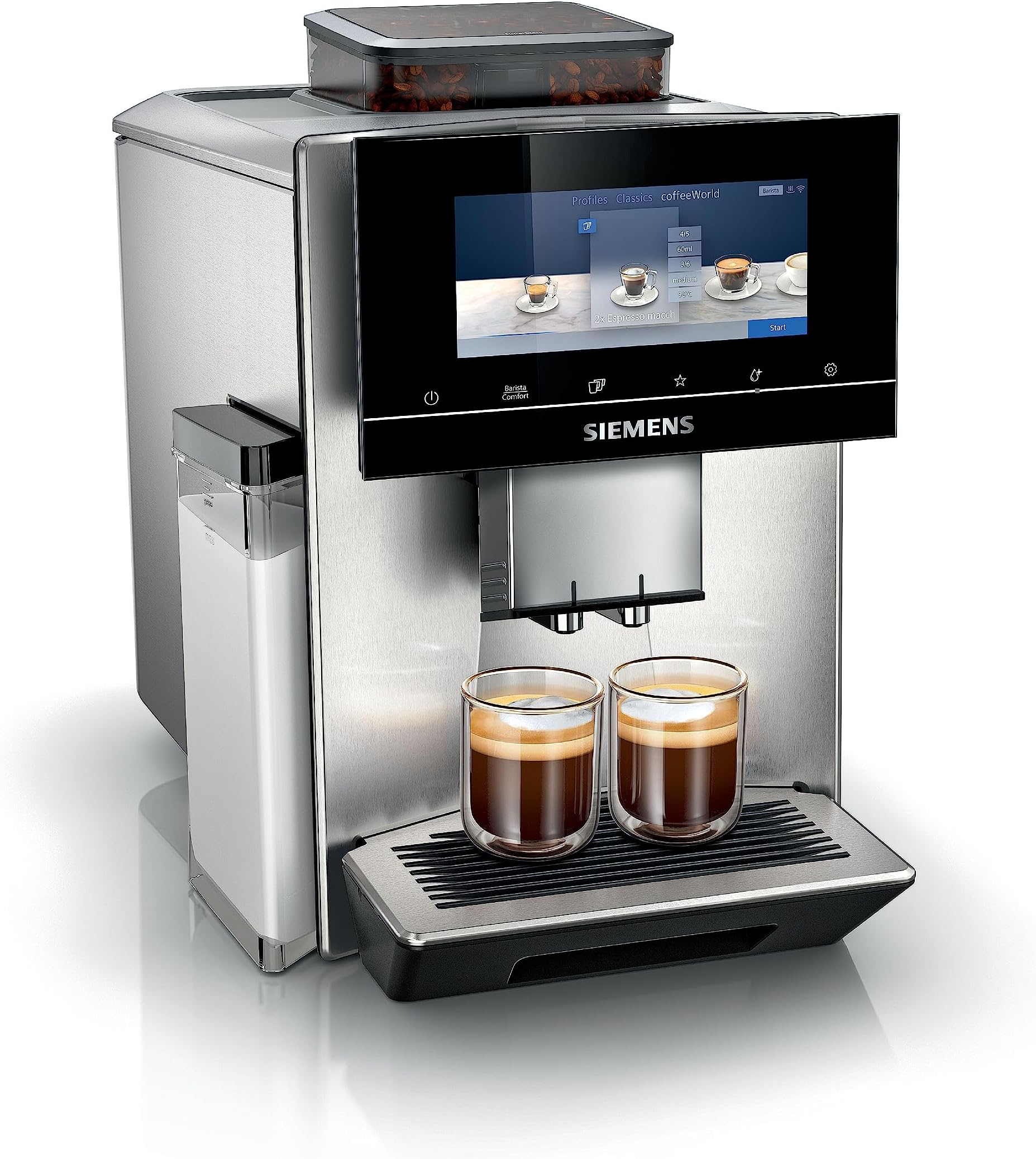 SIEMENS EQ900 Fully Automatic Bean to Cup Coffee Machine, 6.8" Touch Screen Display, Cup Warmer, baristaMode, eGrinder, beanIdent System, 30+ Coffee Beverages with Home Connect, TQ905GB3