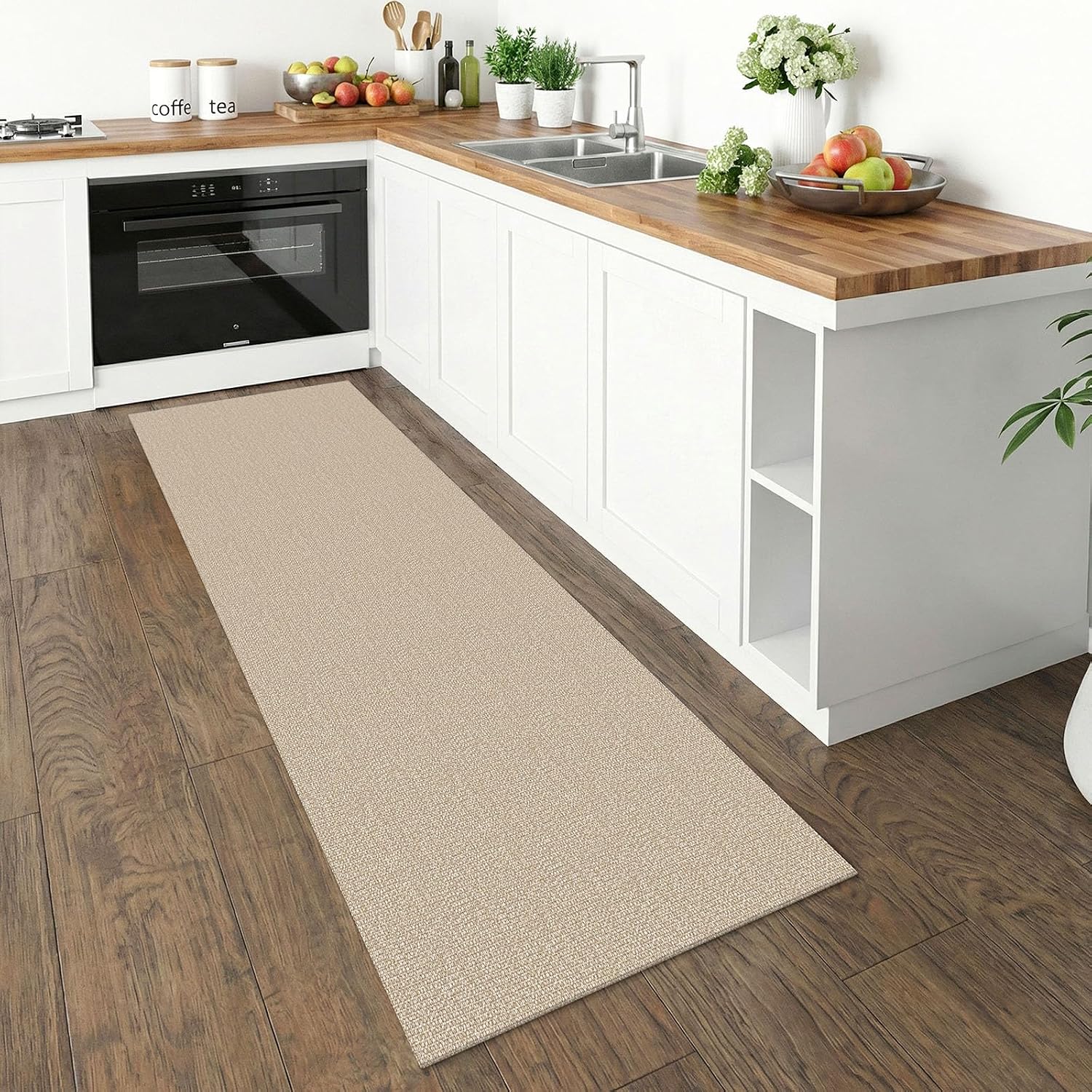 Lansny 2x6 ft Boho Washable Hallways Runners Non Slip Area Rug Kitchen Mat | Beige/Sand Soft Woven Carpet Door Mat Indoor Hall Floor Runners for Hallway Kitchen Backdoor Bedroom Living Room, Easy Clean