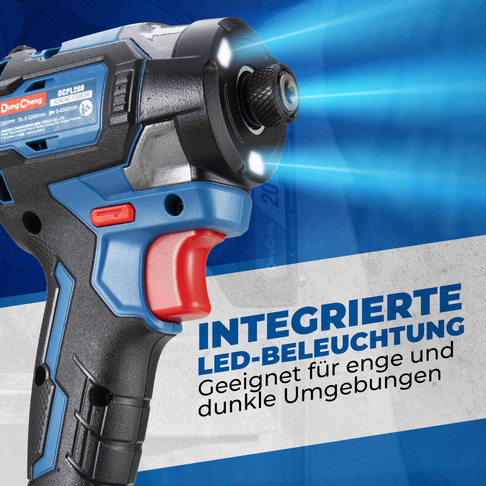 Dong Cheng 20V Bürstenloser Schlagschrauber, 208Nm Akku-Schlagschrauber, Selbstschneidend-Modus, 3200U/min, 4300IPM, 1/4" Sechskantfutter, 3 Geschwindigkeitsstufen, mit 2 * 2,0 Ah Akkus
