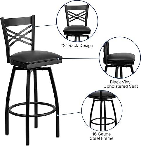 Miniatura 4 de Flash Furniture HERCULES Series Black ''X'' Taburete giratorio de metal  asiento de vinilo negro