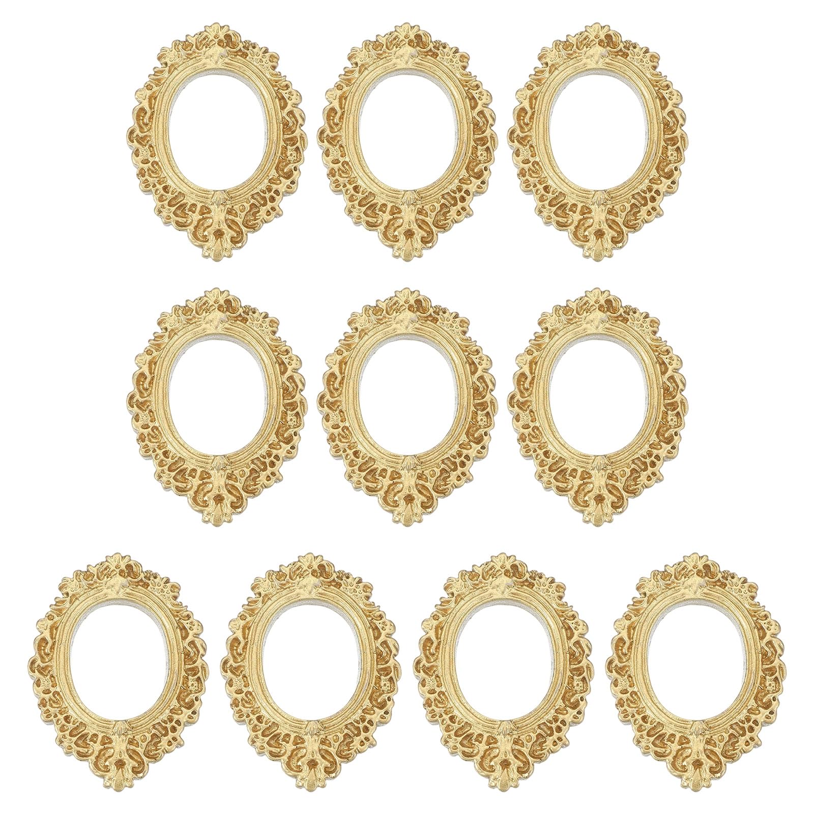 Photo 1 of uxcell 10pcs Vintage Resin Picture Frames, Mini Tiny Photo Frame Rectangle Jewelry Display Prop for DIY Table Top Photography Wedding Decor, Gold, 0.9 x 0.8