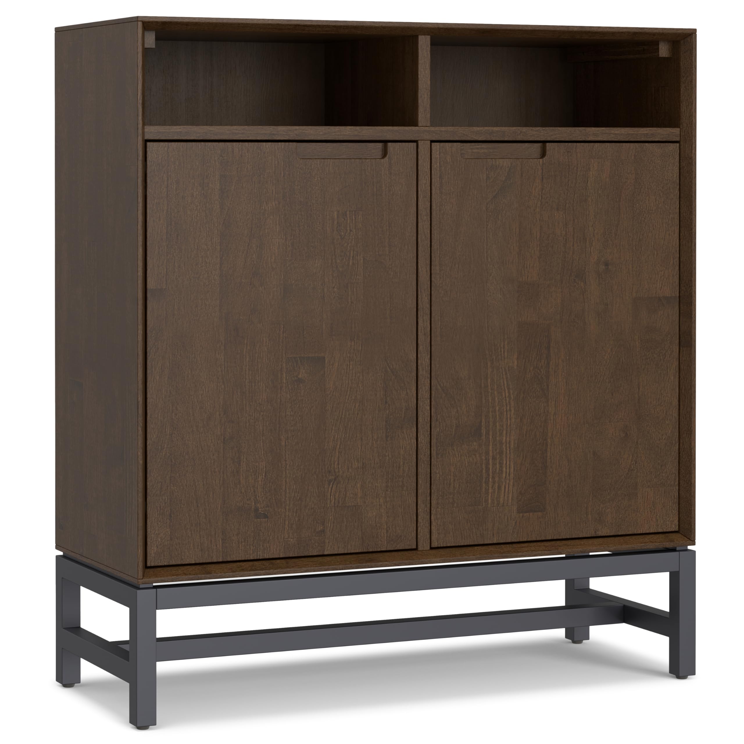 SIMPLIHOME Banting SOLID HARDWOOD 36 inch Wide Modern Industrial Entryway Storage Cabinet in Walnut Brown for the Living Room, Entryway and Family