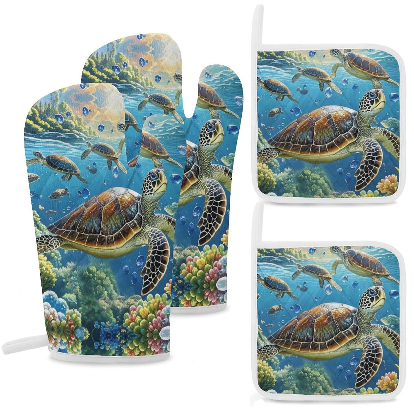Gants de cuisine tortue de mer anti-chaleur pour vos barbecues et pâtisseries en famille