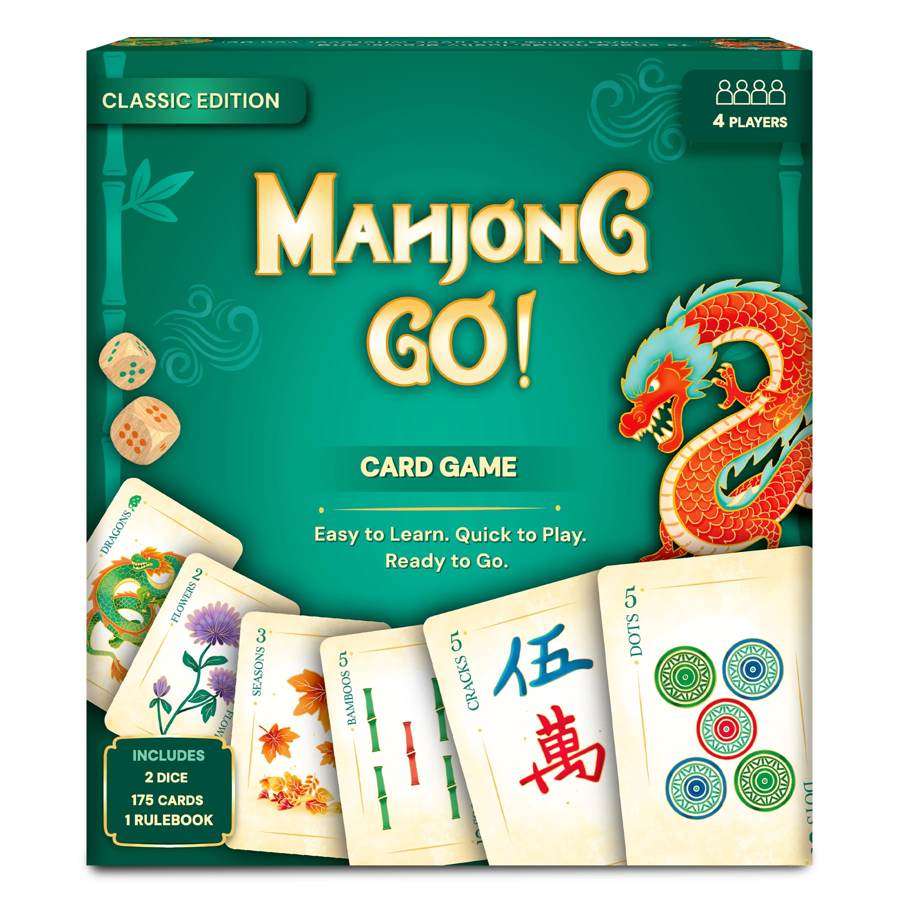 Gouda Games Mahjong Go! Card Game, Classic Mahjong Reimagined, Fast-Paced Strategy and Skill Game with Wind Rounds, Travel-Friendly, Gift for Mahjong Lovers, Adults and Teens, Perfect for Game Night