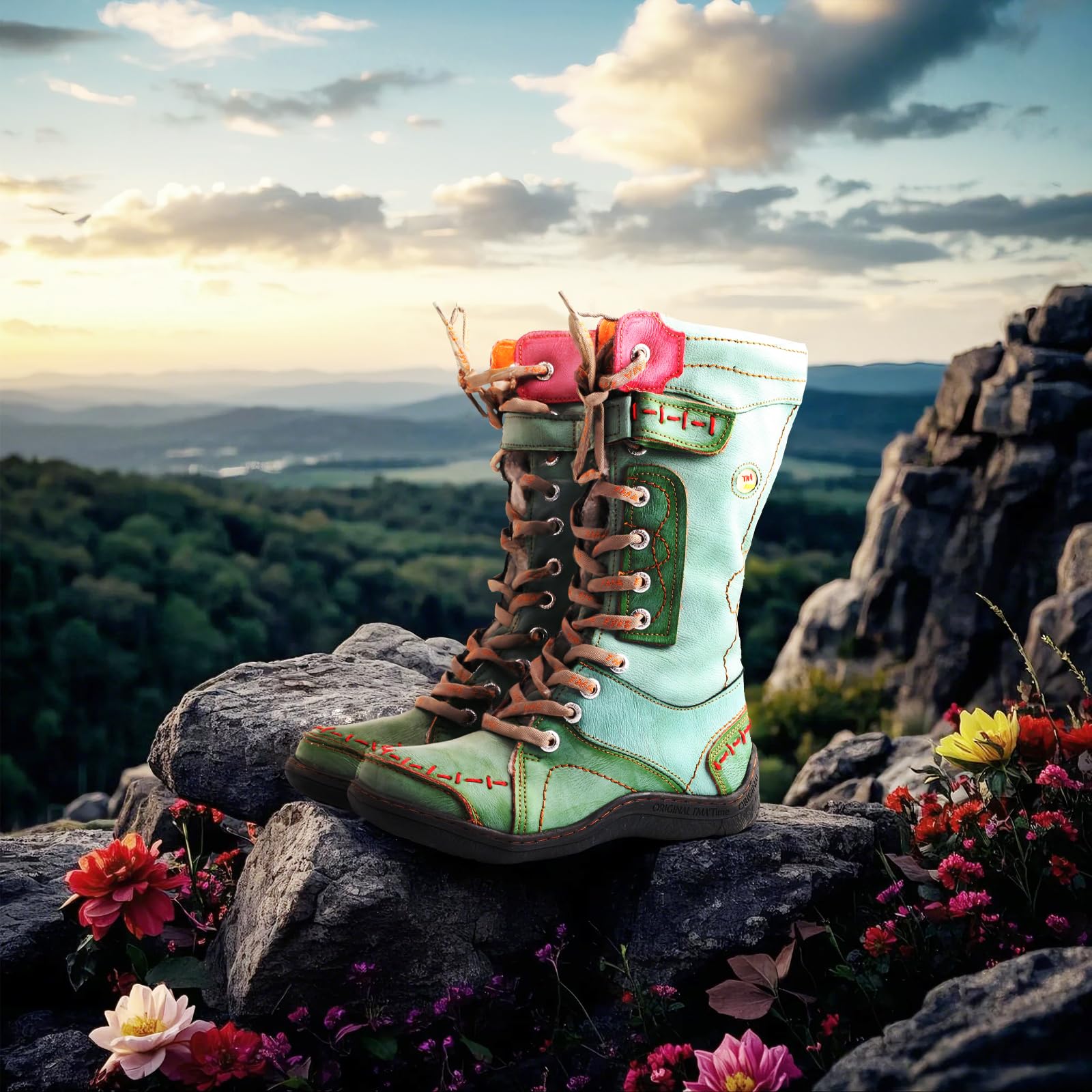 TMA EYES Botas de invierno para mujeres con suela plana, botas de nieve forradas de piel