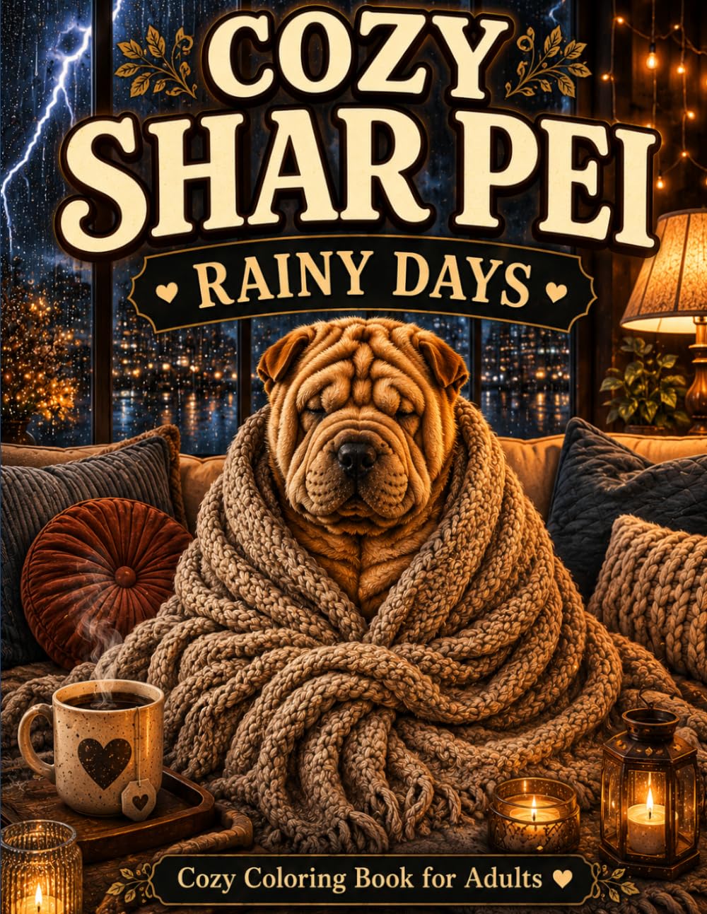 Cozy Shar Pei Rainy Days: A Bold & Easy Cozy Coloring Book for Adults Featuring Rainy Day Scenes, Cozy Apartments, Cute Dogs, Hygge Vibes & Relaxing Stress Relief (Cozy Shar Pei Coloring Book Series)