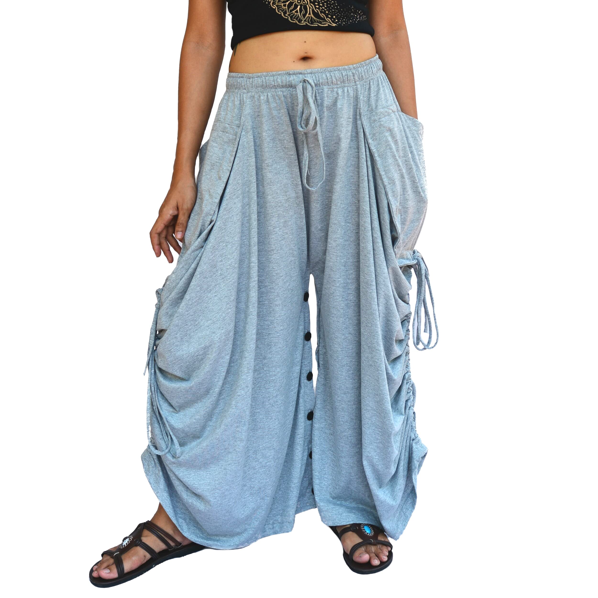 Sakoonee Women's Harem Pants Palazzo Dhoti Lounge Trousers, Convertible to a Skirt 2 Pockets Cotton, One Size, Elastic Waist