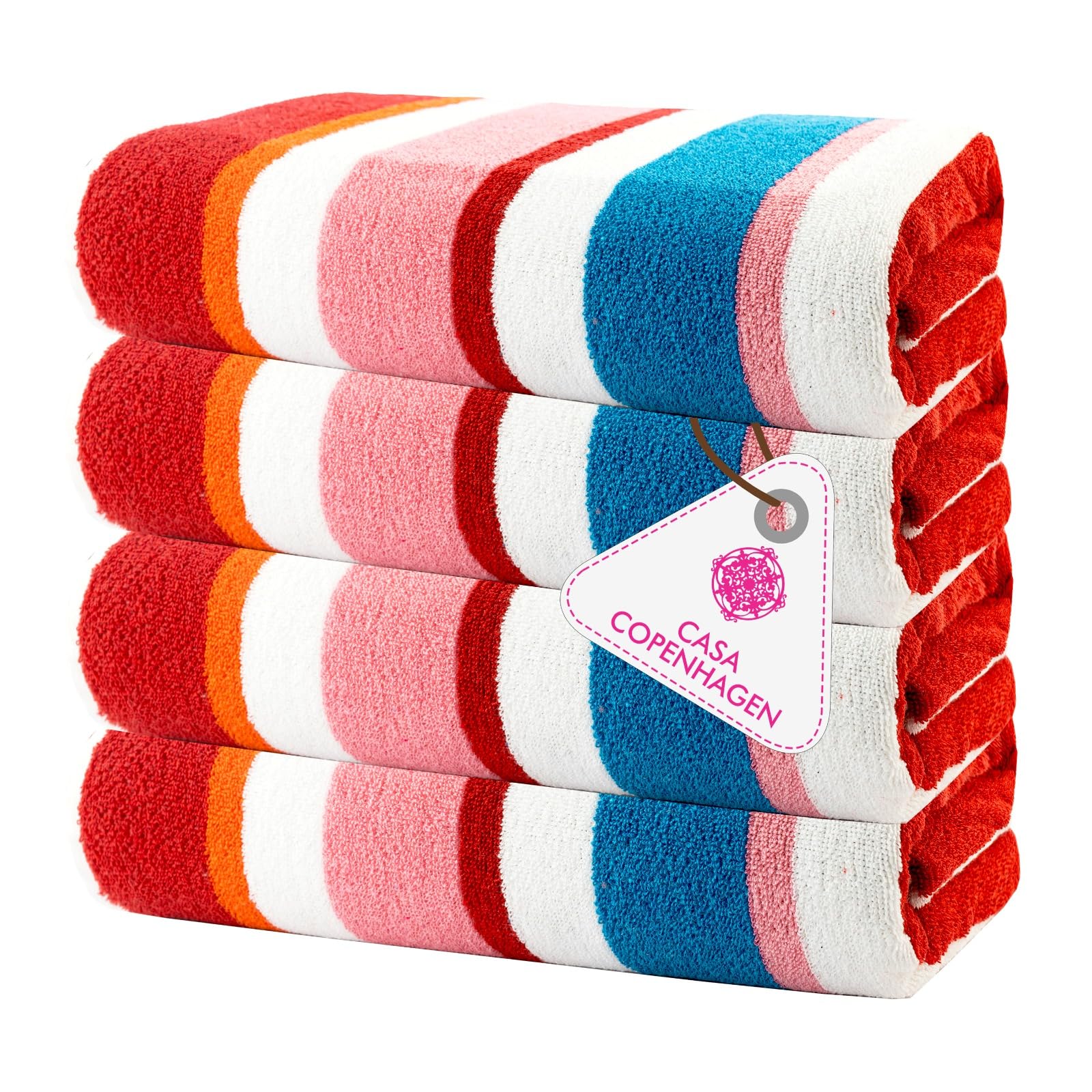 Casa Copenhagen Bora Bora Handtücher 4-Stück Geschenkset aus – Rosa, 75x150 cm extragroße Pooltüchern 100% Baumwolle (perfekte Sommer Geschenkset für Damen & Herren)