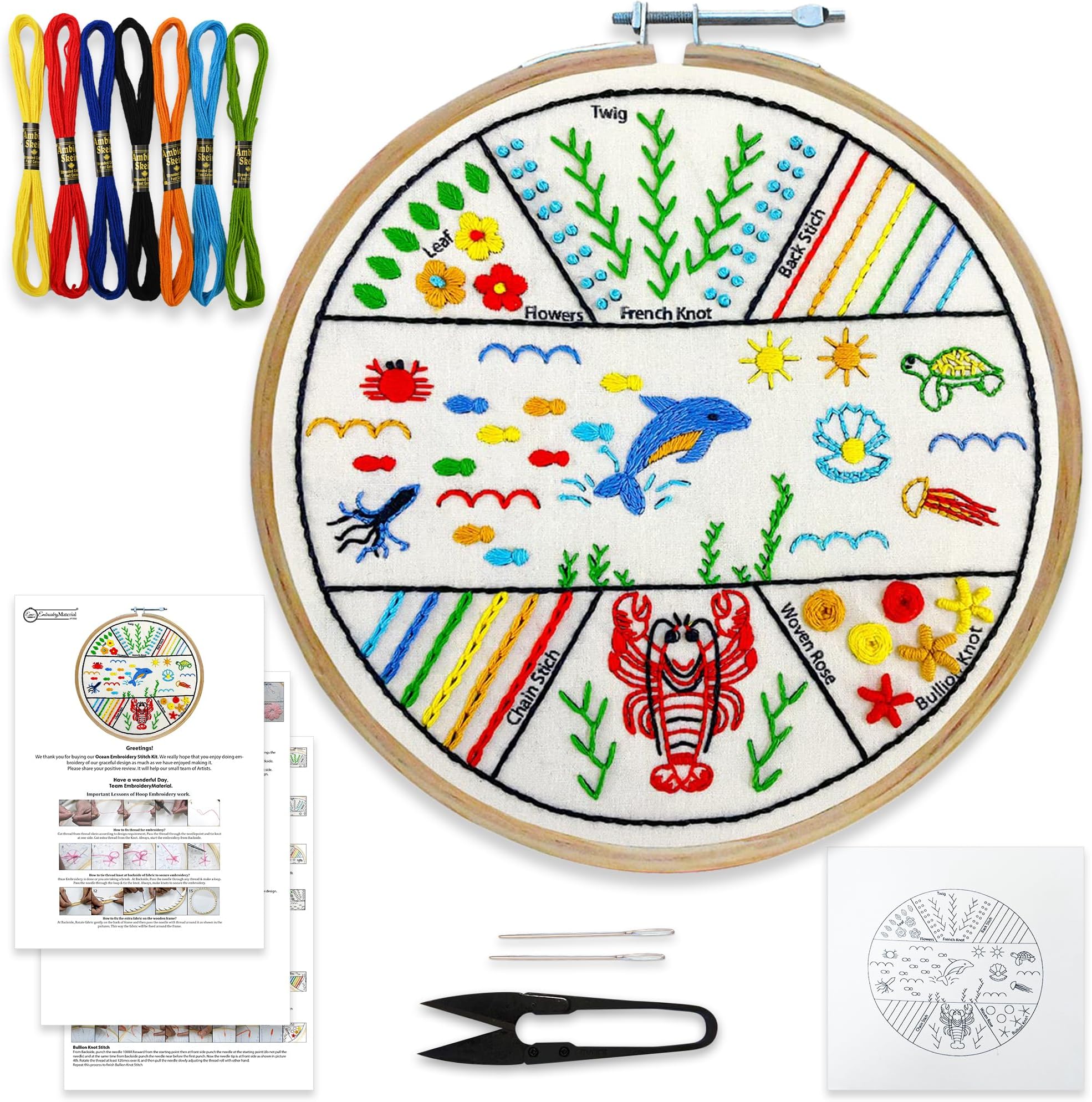 Embroiderymaterial Starter Kit Embroidery Set with Pattern Digital Printed Cloth Fabric Instructions Papers Thread Hoop Needle