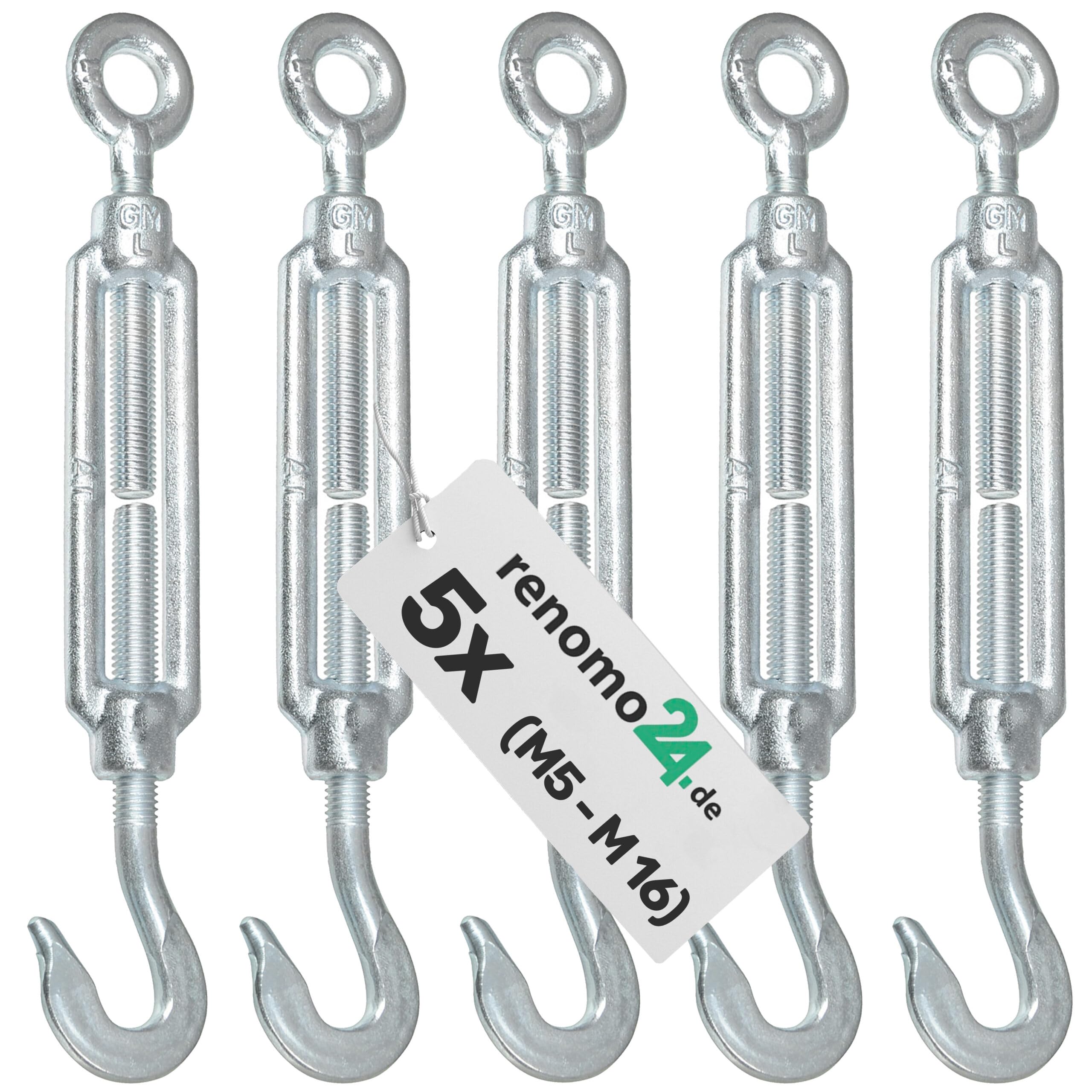 5x Spannschloss M12 Haken-Öse aus Stahl galvanisch verzinkt nach PN-EN 1993-1-11
