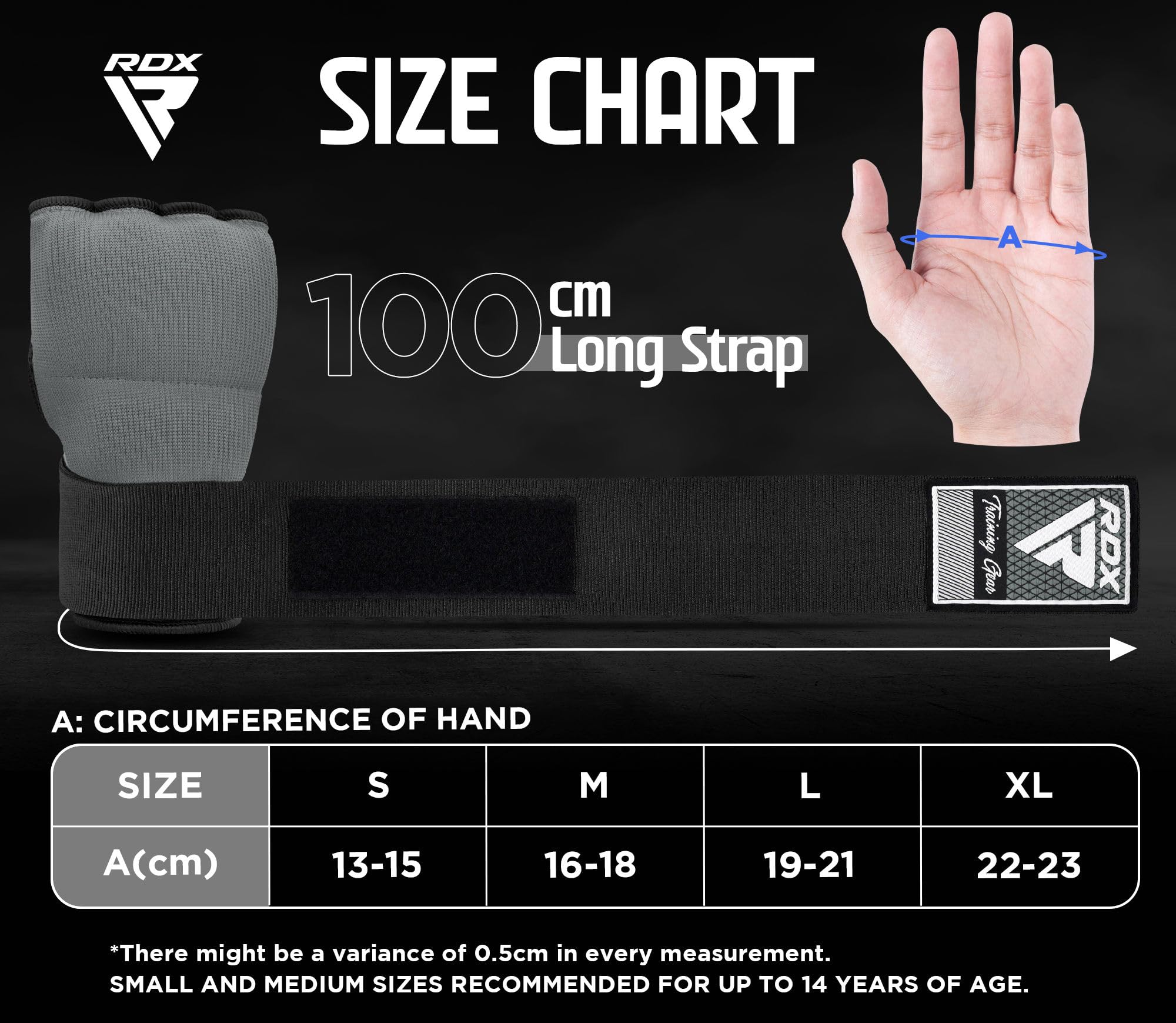 RDX Gel Bandes Boxe Sous Gants, 100CM Longue Poignet, Mitaine MMA Muay Thai, Protege Main arts martiaux Sparring Protecteur de Poing, Boxing inner Gloves Hand Wraps, Gants de Frappe Adulte Homme Femme - 4