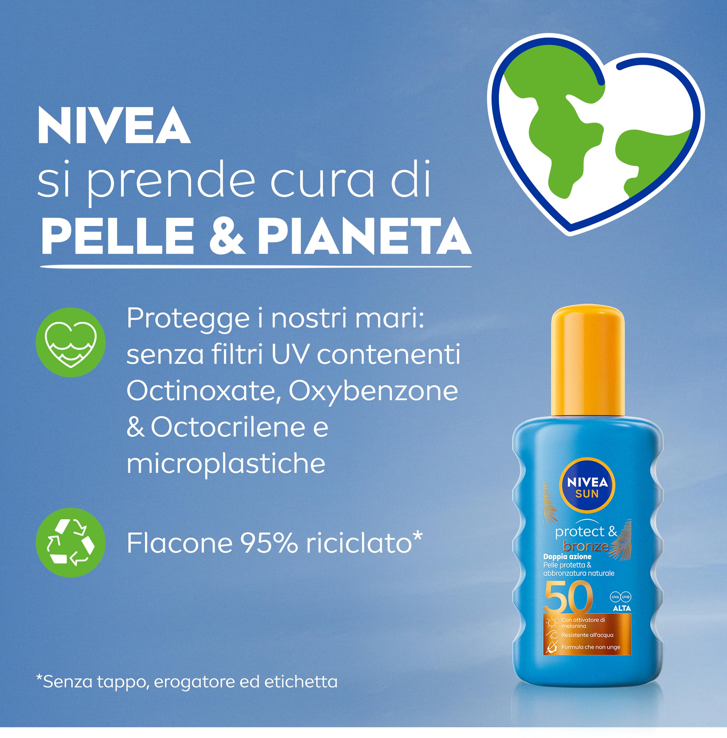 NIVEA SUN Spray Protect & Bronze SPF 50 200 ml, Crema solare 50 spray abbronzante corpo, Protezione solare 50 con attivatore di Melanina acceleratore abbronzatura, Resistente all'acqua, Non unge