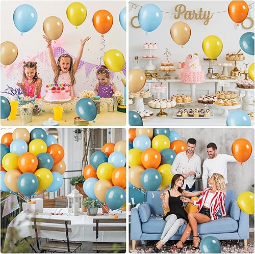Miniatura 6 de Globos azules, amarillos y naranjas, globos retro de 12 pulgadas, globos de látex para helio para niños, cumpleaños, baby shower, decoración