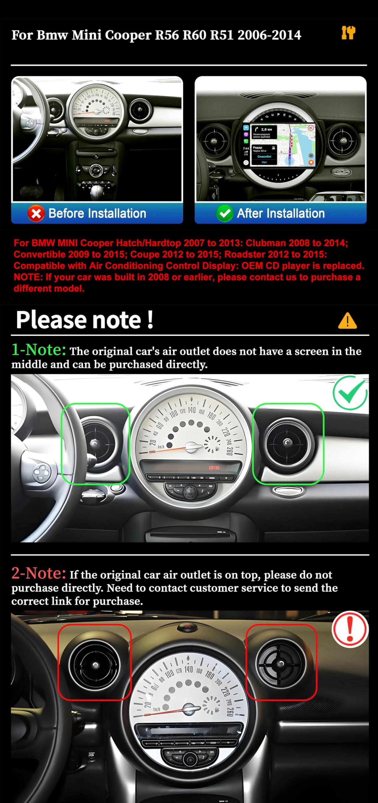 [6G+128G, Octa-Core] - Android 15 Autoradio Per BMW Mini Cooper R55 R56 (2007-2013) Radio GPS Navigation - CarPlay Android Auto - Camera & MIC - DAB Volante 360-CAM WiFi IPS 9 Pollice 2 Din