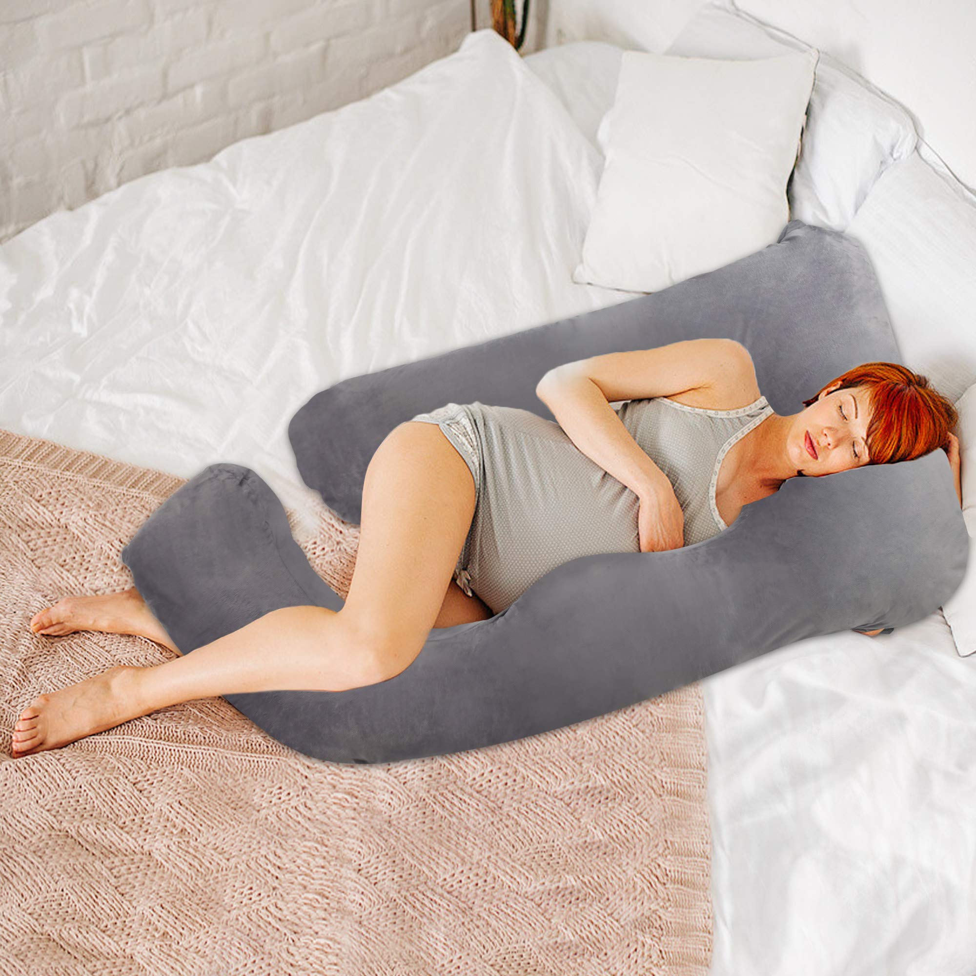 COLOR TREE Pregnancy Pillows J-Shaped Body Pillow for Pregnancy - Skin-Friendly Soft Comfort Maternity Pillows for Sleeping Reading Relax Rest