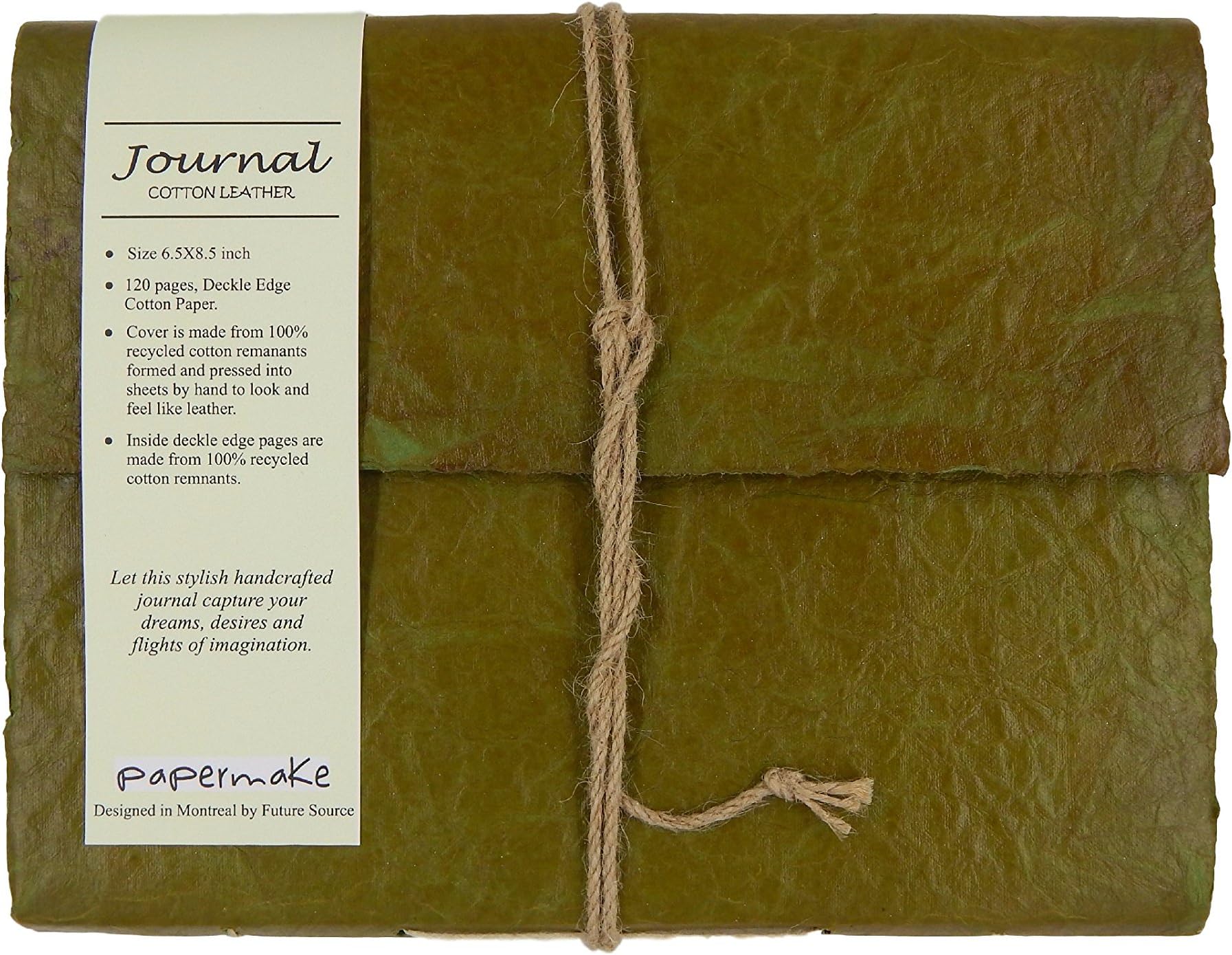 Papermake Handmade Cotton Leather Journal Green Antique