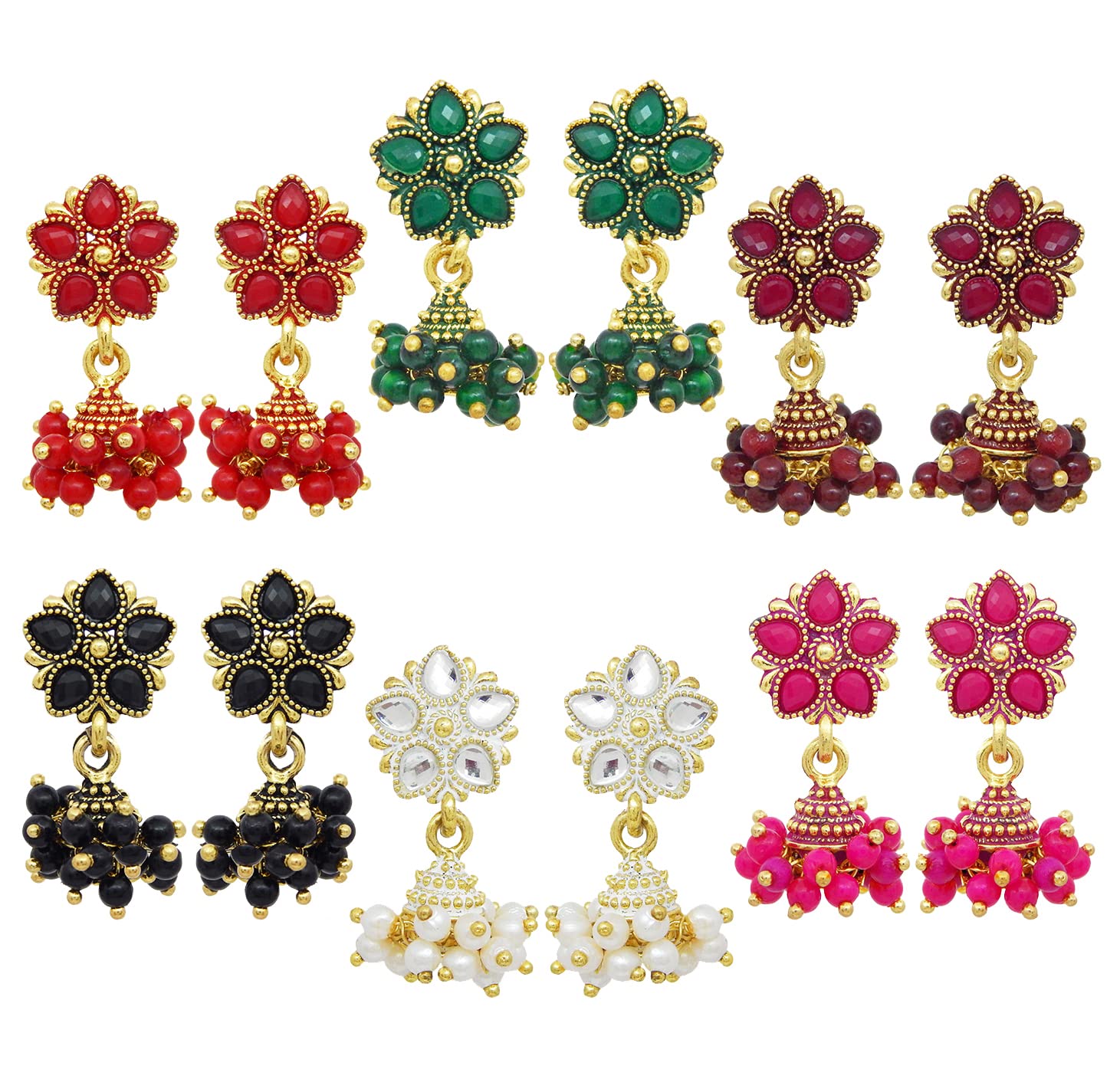 Fresh Vibes Traditional Jhumka Earrings for Women Combo (Set of 6) - Fancy Golden Multicolor Jhumki Ear Rings Set (B09HQYTRVJ) Amazon Price History, Amazon Price Tracker