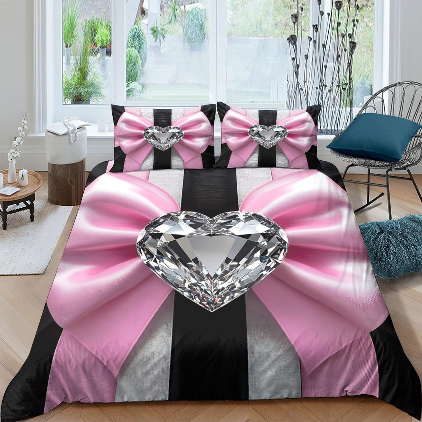 XFKLYNVCJ 3D Printed heart-shaped gem Bed Cover Brushed Microfiber style Quilt Cover Machine Washable Wrinkle Free for Student Dorm College Accommodation Daily Use King（220x240cm）