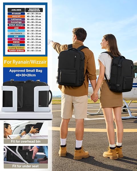 SZSYCN Zaino da Viaggio con Sottovuoto Ryanair 40x30x20 Sottovuoto con Pompa Borse da Cabina per Ryanair 40x20x25 Bagaglio a Mano Easyjet 45x36x20 Zaino Casual Borsa per Computer Portatile - 2