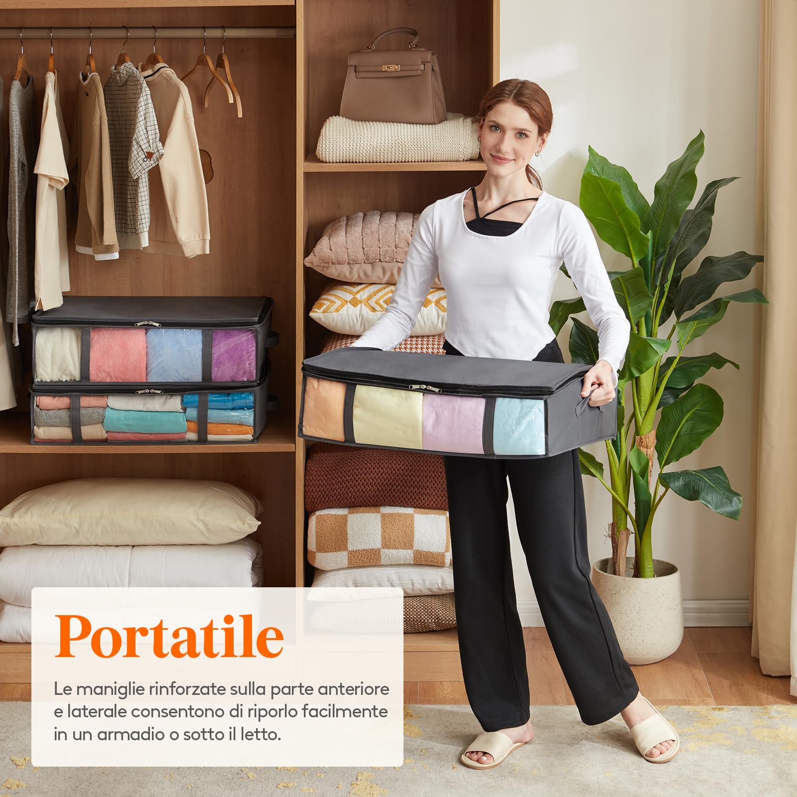 Lifewit 40L Contenitori Sottoletto Confezione da 4, Scatole Pieghevoli Portavestiti con Finestra Frontale Trasparente, Organizer per Armadi e Contenitori per Asciugamani, Vestiti, Coperte, Grigio
