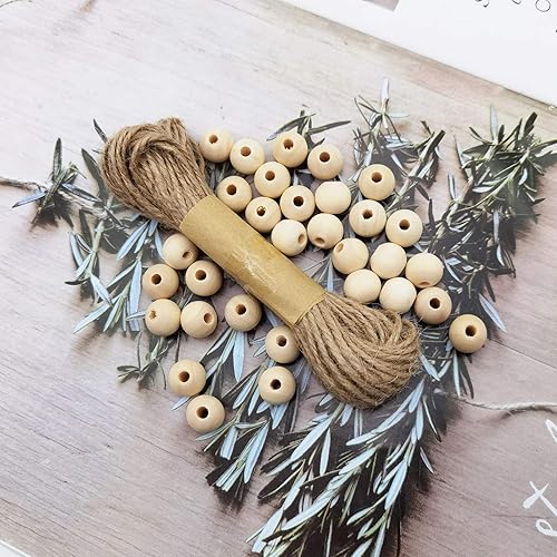 Miniatura 2 de INSPIRELLE 540 cuentas de madera natural de 0.472 pulgadas (0.472 in), redondas sin terminar, cuentas sueltas de madera con cuerda de yute de 32.8