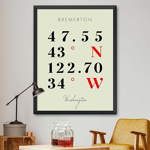 Mapa de Bremerton, Washington, Coordenadas Multilíneas de Colores (16x20)
