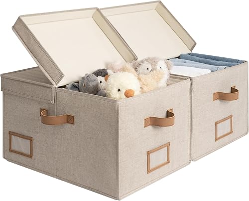 StorageWorks Contenedores grandes de almacenamiento de ropa, cajas de tela con tablero divisor, cestas para ropa, organizadores de armario de lino