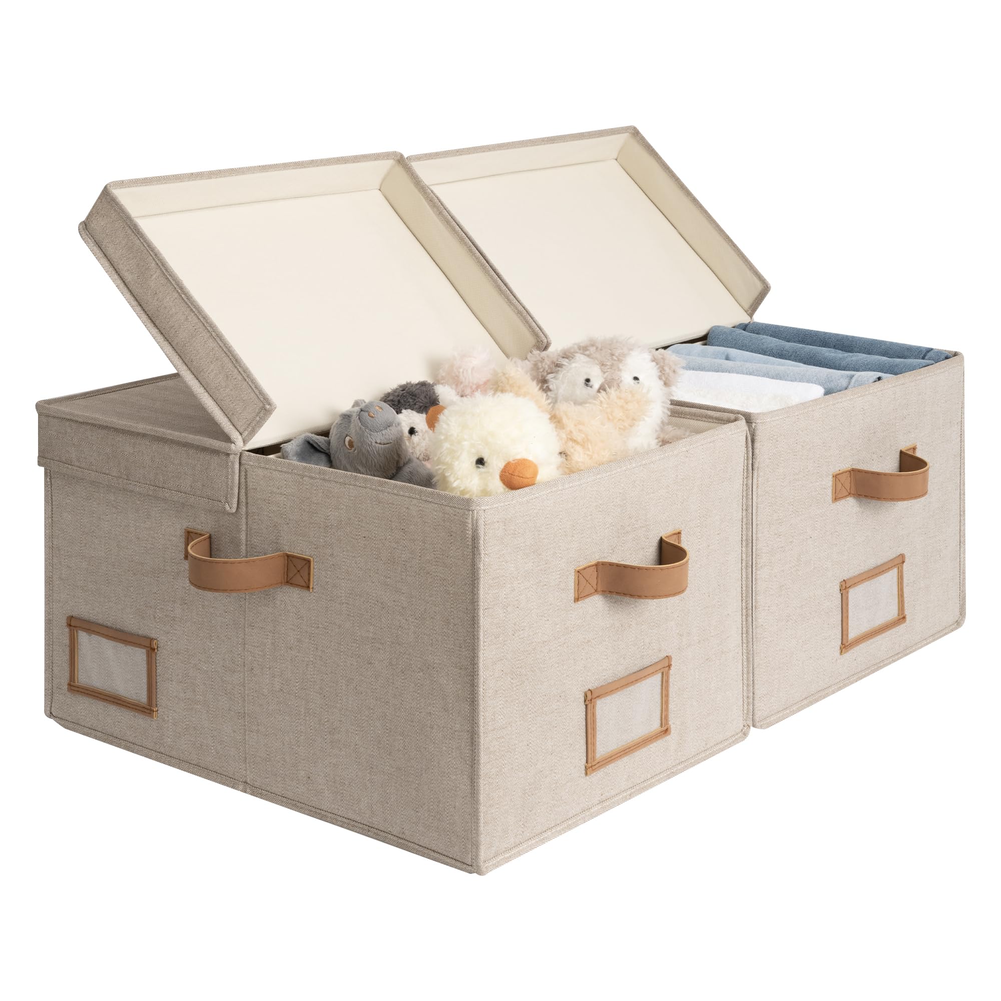 StorageWorks Ekstradługie pojemniki z podwójną klapą, 48 x 35.5 x 25.5 cm materiałowe kosze z przegrodą, pudełka na ubrania, organizery do szafy z uchwytami, kolor mieszanka brązu i beżu, zestaw 2