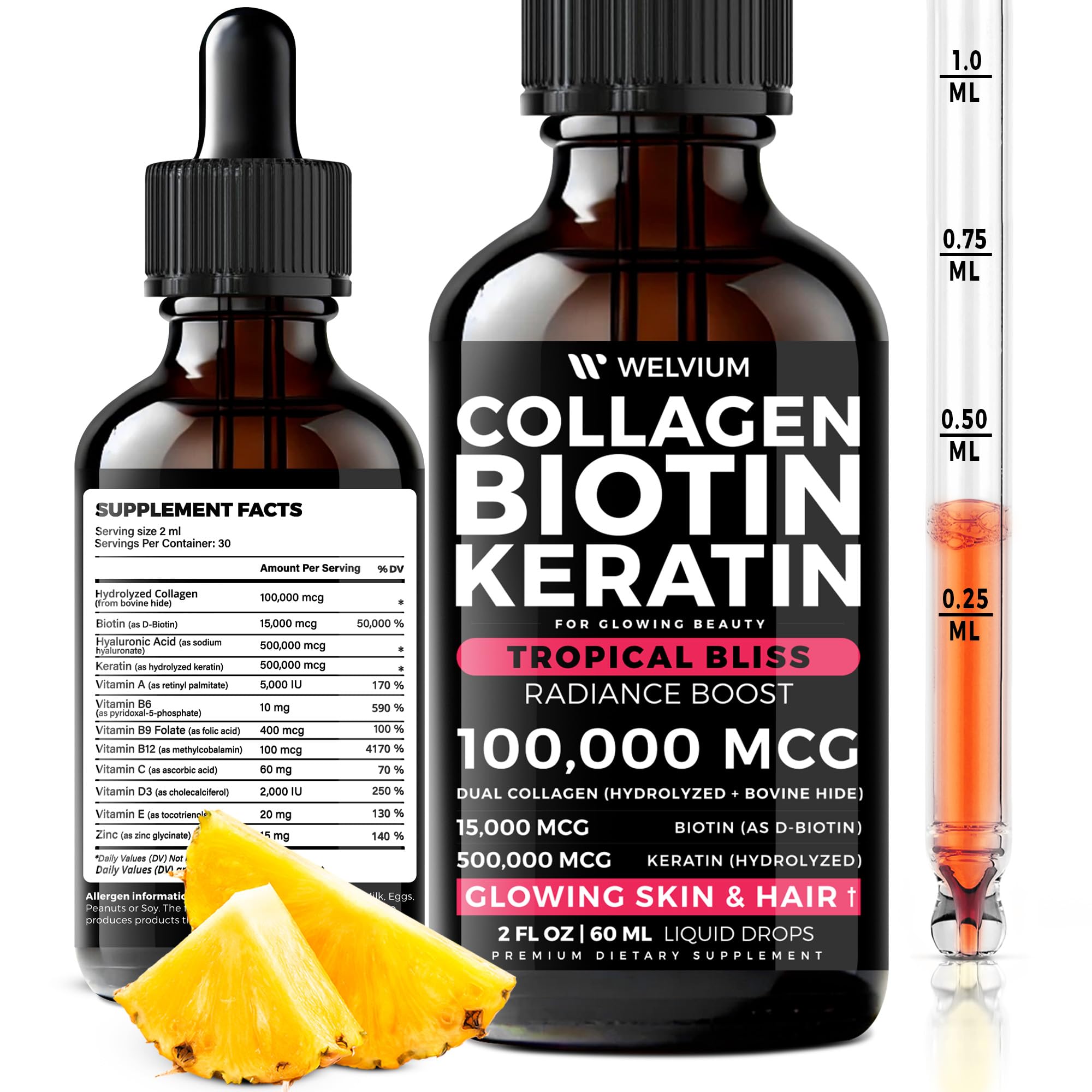 Liquid Biotin and Collagen Peptide Complex with Keratin & Vitamins