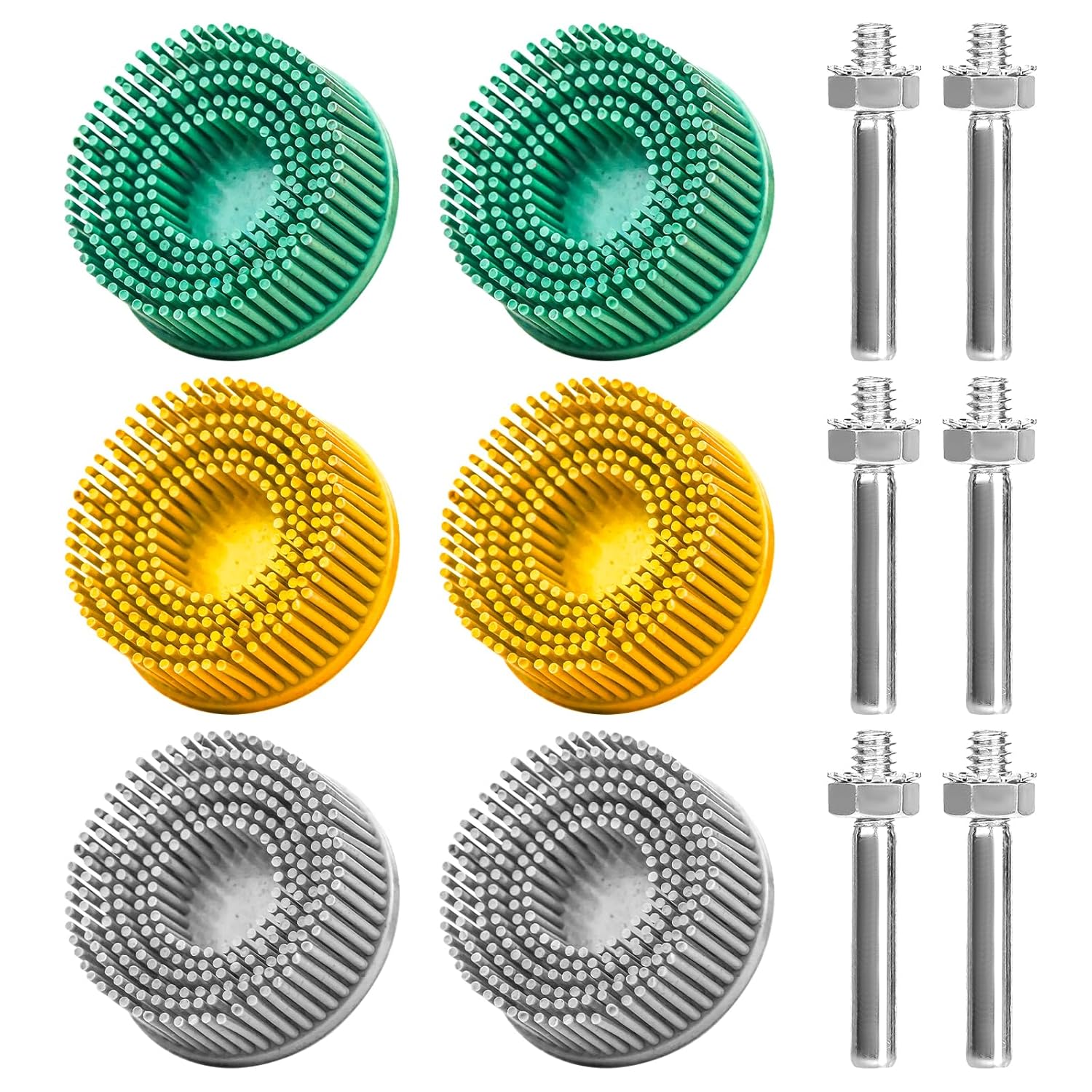 6Pack 2Inch Bristle Disc Grit, 50# 80# 120# with 1/4" Shank Attachment Abrasive Coating Removal Disc for Metal