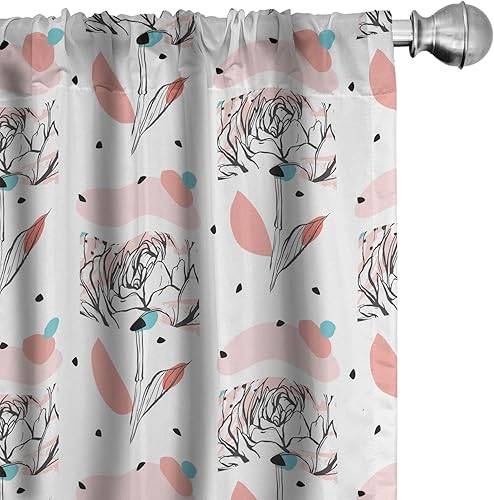 Miniatura 40 de Ambesonne Cortinas retro para ventana, diseño hipster alegre, cámaras de fotos analógicas antiguas, equipo de película estilo garabato, decoración