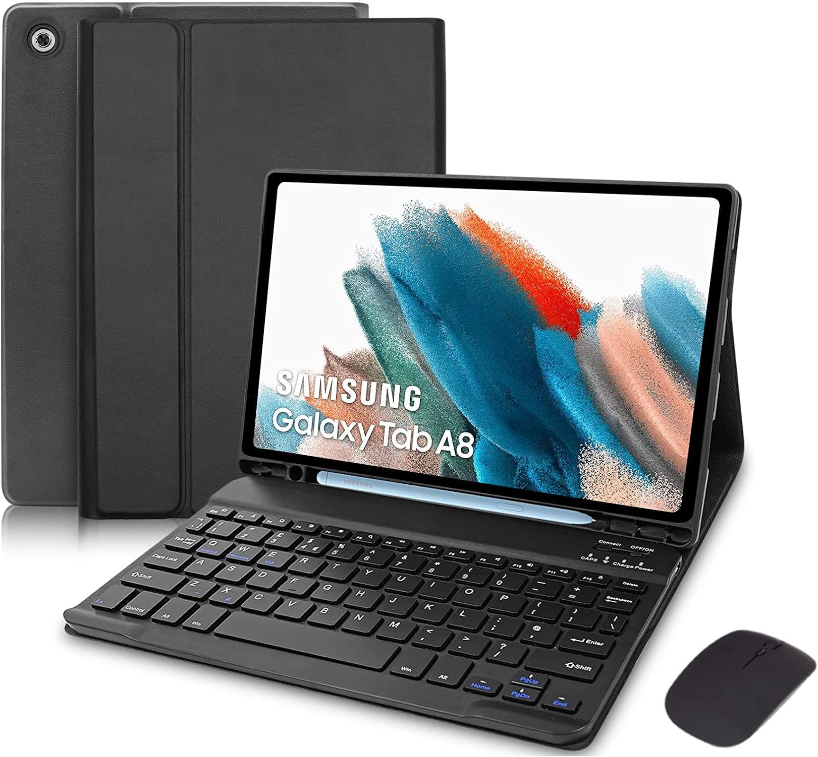 Keyboard Case for Samsung Galaxy Tab A8 10.5 Inch 2022 & Built-in S Pen Holder - Slim Smart Cover with Detachable Bluetooth Keyboard and Mouse for Samsung Tablet A8 (SM-X200/ X205 /X207/Black)