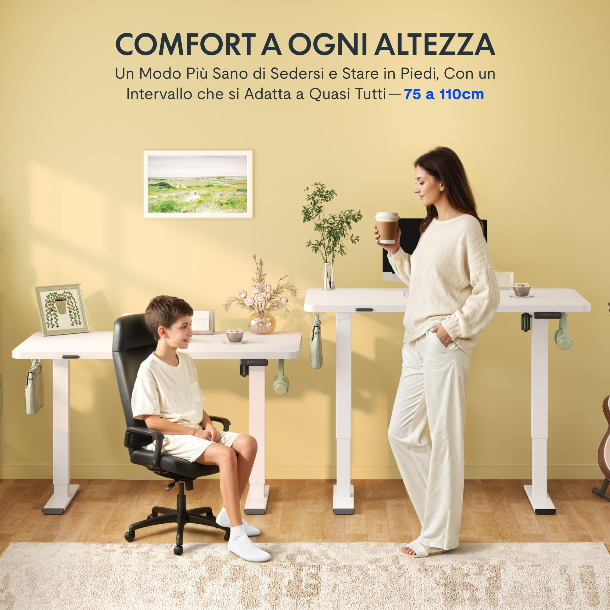 FLEXISPOT Scrivania Regolabile in Altezza 120x60 cm, Piano Unico FSC, 4 Memorie, Anticollisione con Ritorno Automatico, 2 Ganci, Portaoggetti e Gestione Cavi