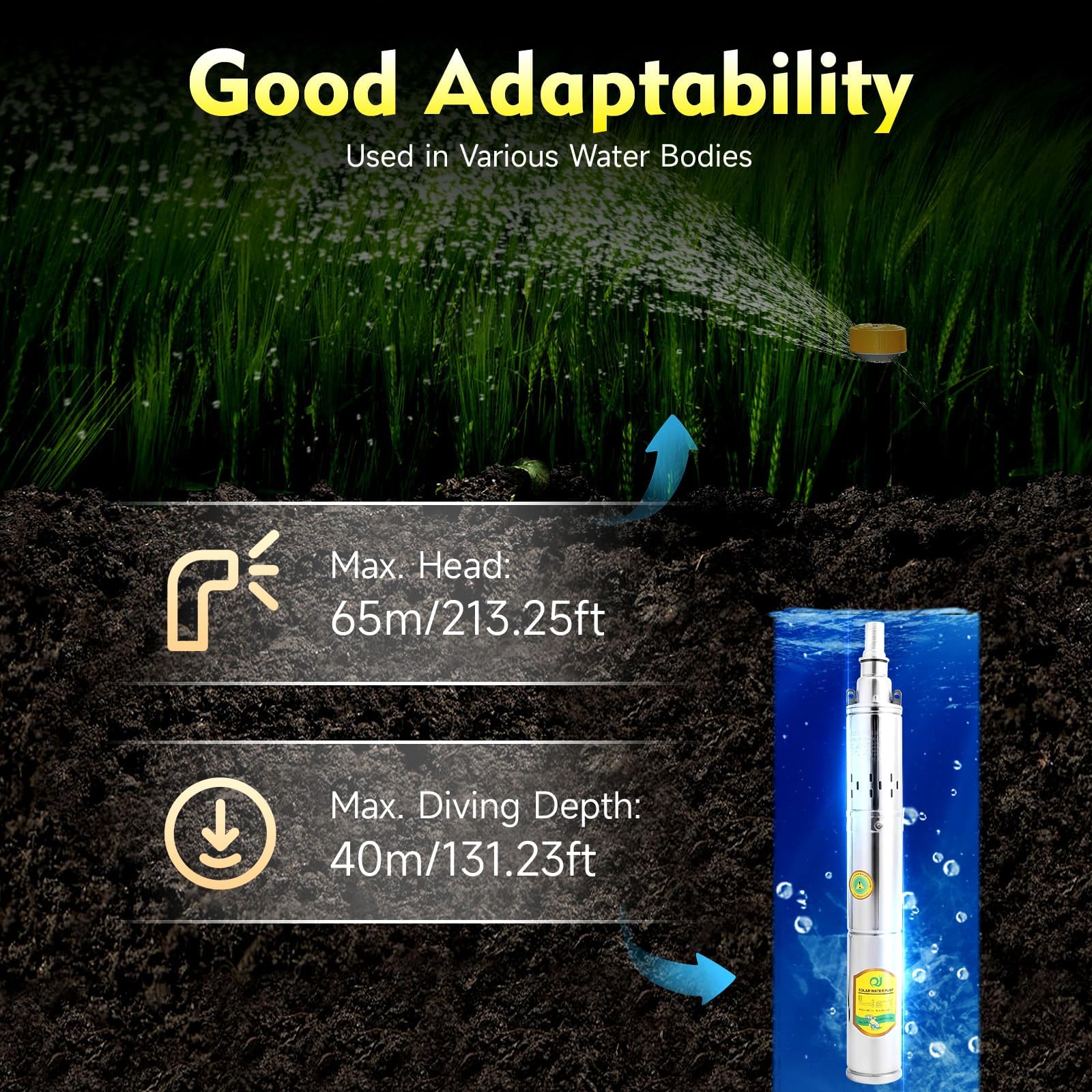 Bomba solar de pozo profundo de 24 V, bomba de agua sumergible de acero inoxidable de 370 W para riego agrícola, suministro de agua y aumento de presión