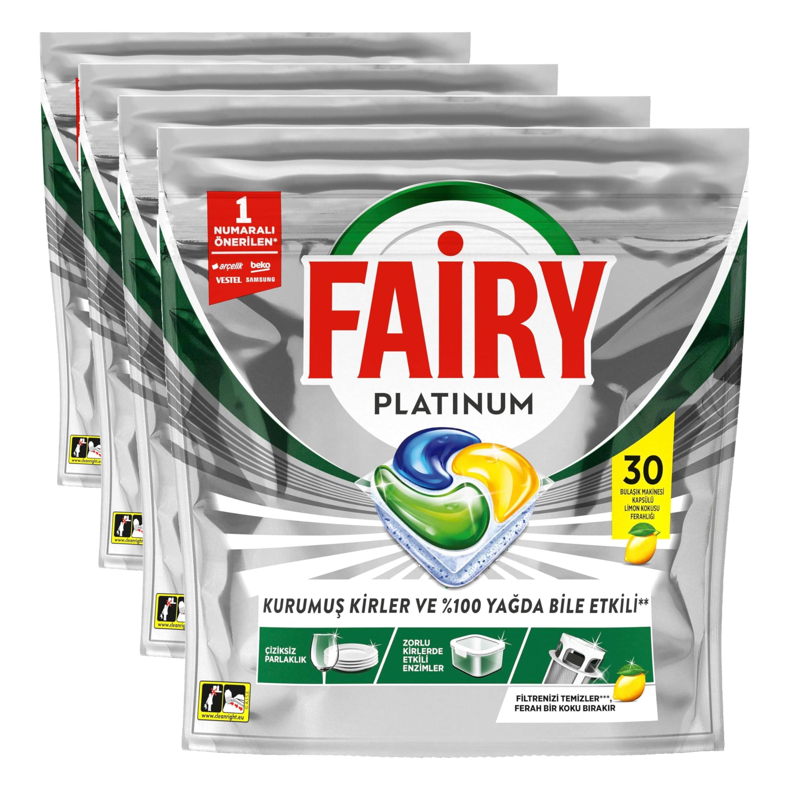 Fairy Platinum Bulaşık Makinesi Deterjanı Kapsülü/Tableti 30 Yıkama (4 paketi)