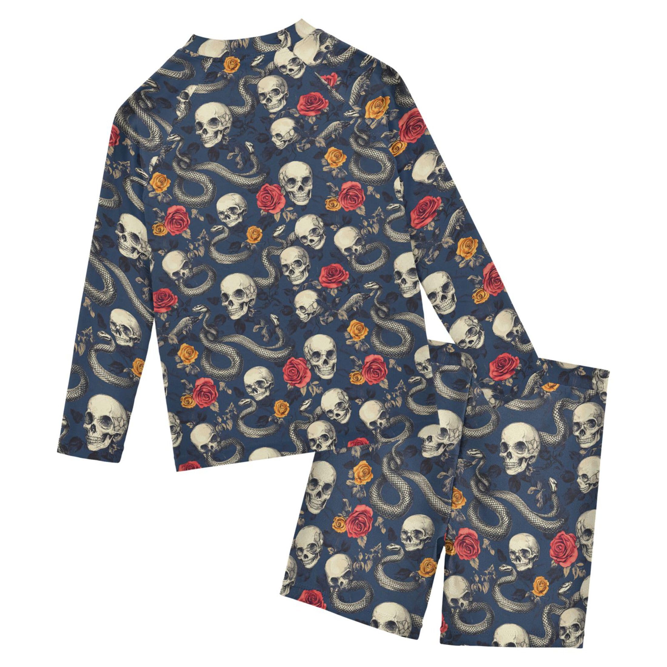 Skull Snake Flower Toddler and Baby Boys' 2-Piece Swimsuit Trunk, Long Sleeve Rashguard Bathing Suit B0404499