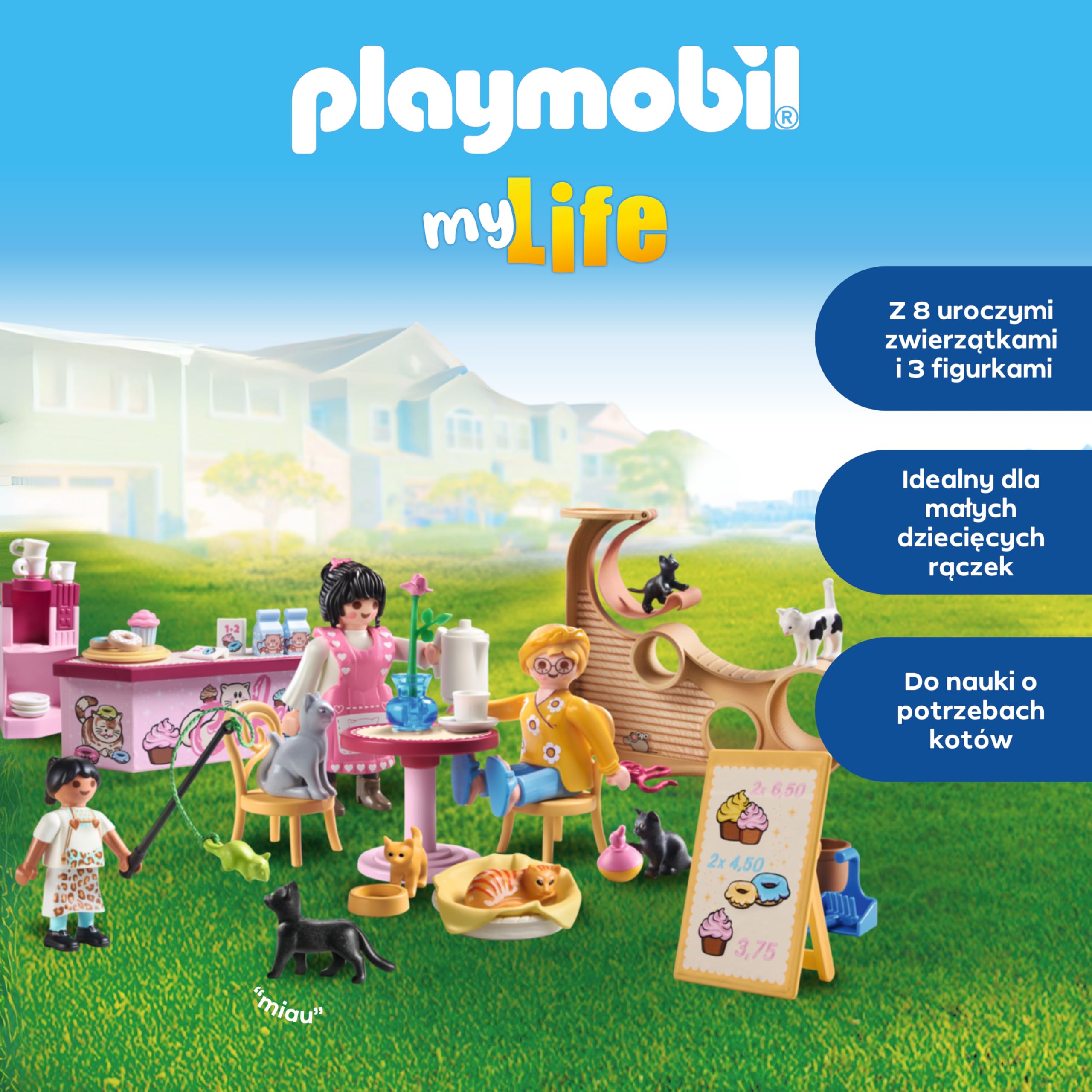 PLAYMOBIL | My Life | Kawiarnia dla kotów | Zabawka dla dzieci | Zestaw z figurkami zwierząt | Zabawka dla dzieci powyżej 4 roku życia | 71744