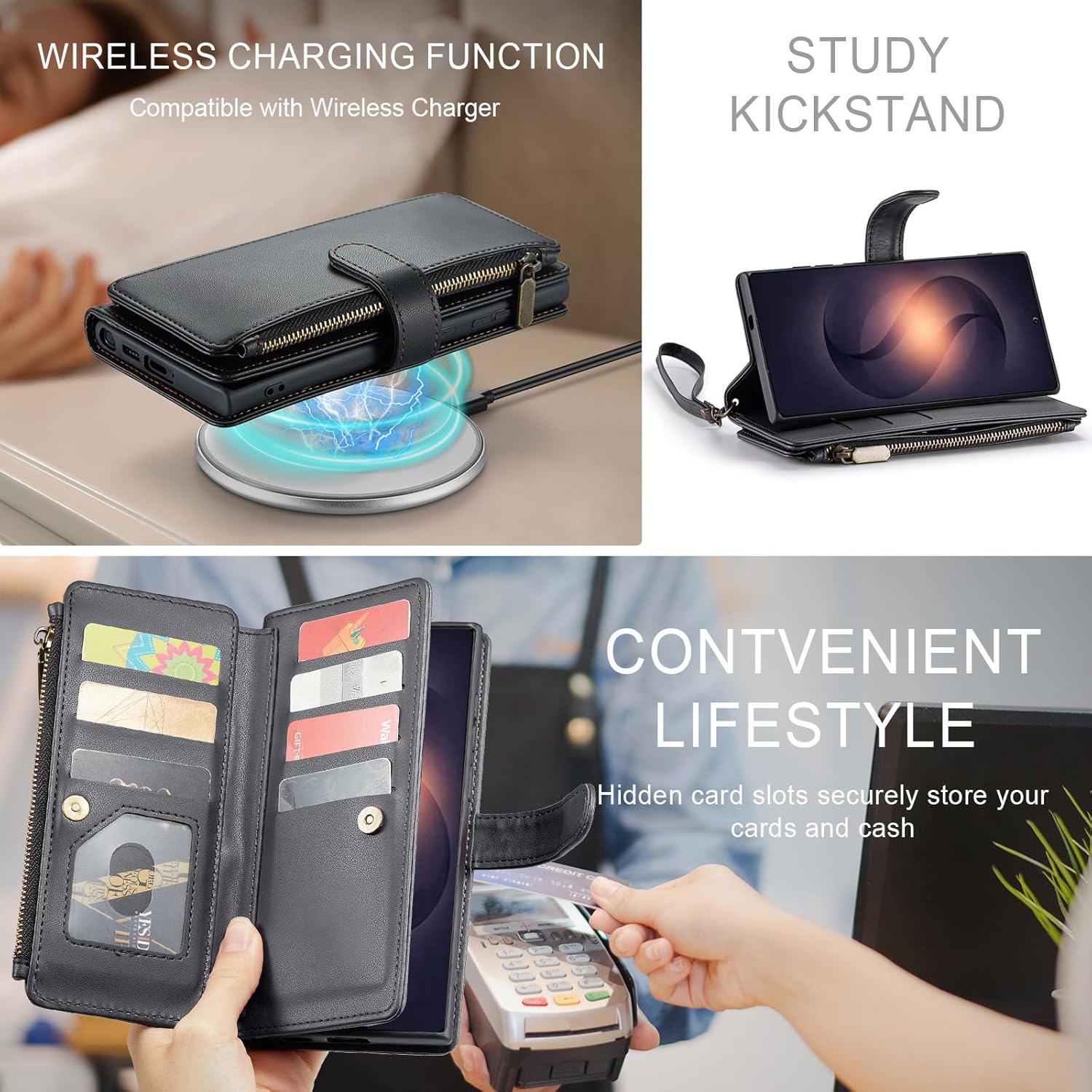 for Samsung Galaxy S26 Ultra 5G Wallet Case with Card Holder,Women Men RFID Blocking PU Leather Flip Cover Zipper Wrist Strap Kickstand Phone Case for Galaxy S 26 Ultra,Purple