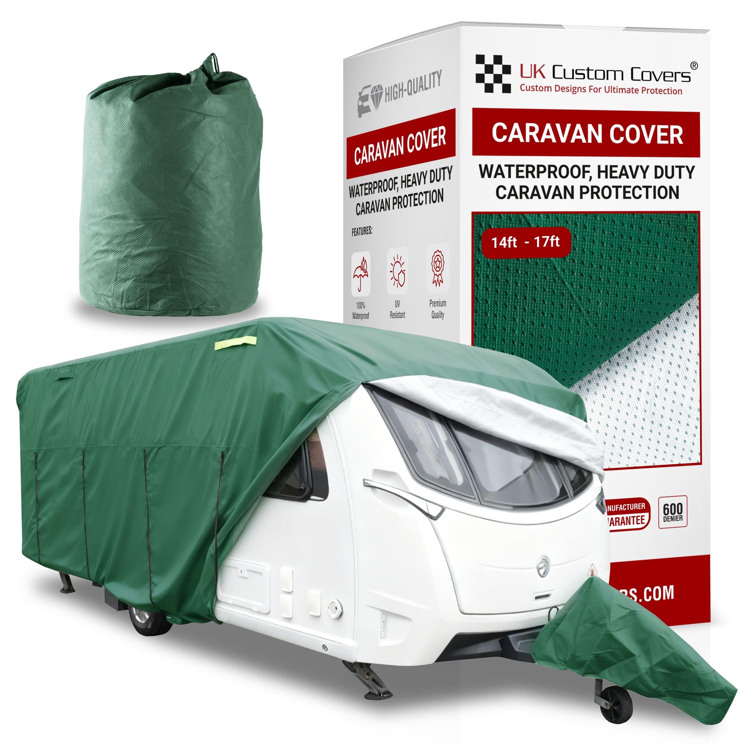 UK Custom Covers CC795GREENAD5 - Funda transpirable, resistente, 4 capas, cubierta de enganche gratis, verde, 12-25 pies