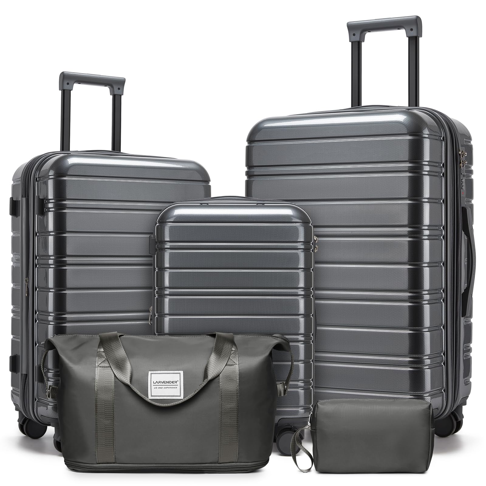 LARVENDER Luggage Sets 5 Piece Hardside Expandable Suitcase with Wheels Lock PC ABS Hardside Lightweight Rolling Suitcase for
